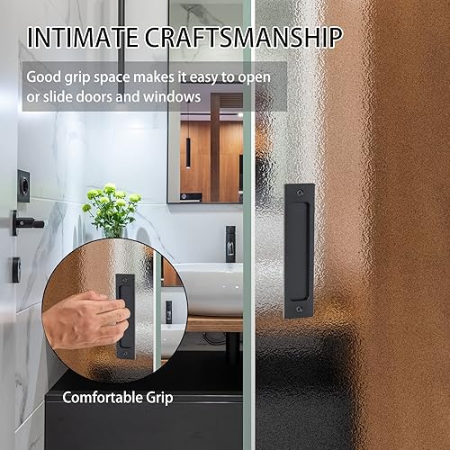 Miniatura 4 de OFOEKV Tiradores de armario para puerta corrediza de granero, 2 tiradores de aleación de aluminio para dedos, rectangulares empotrados con bolsillo