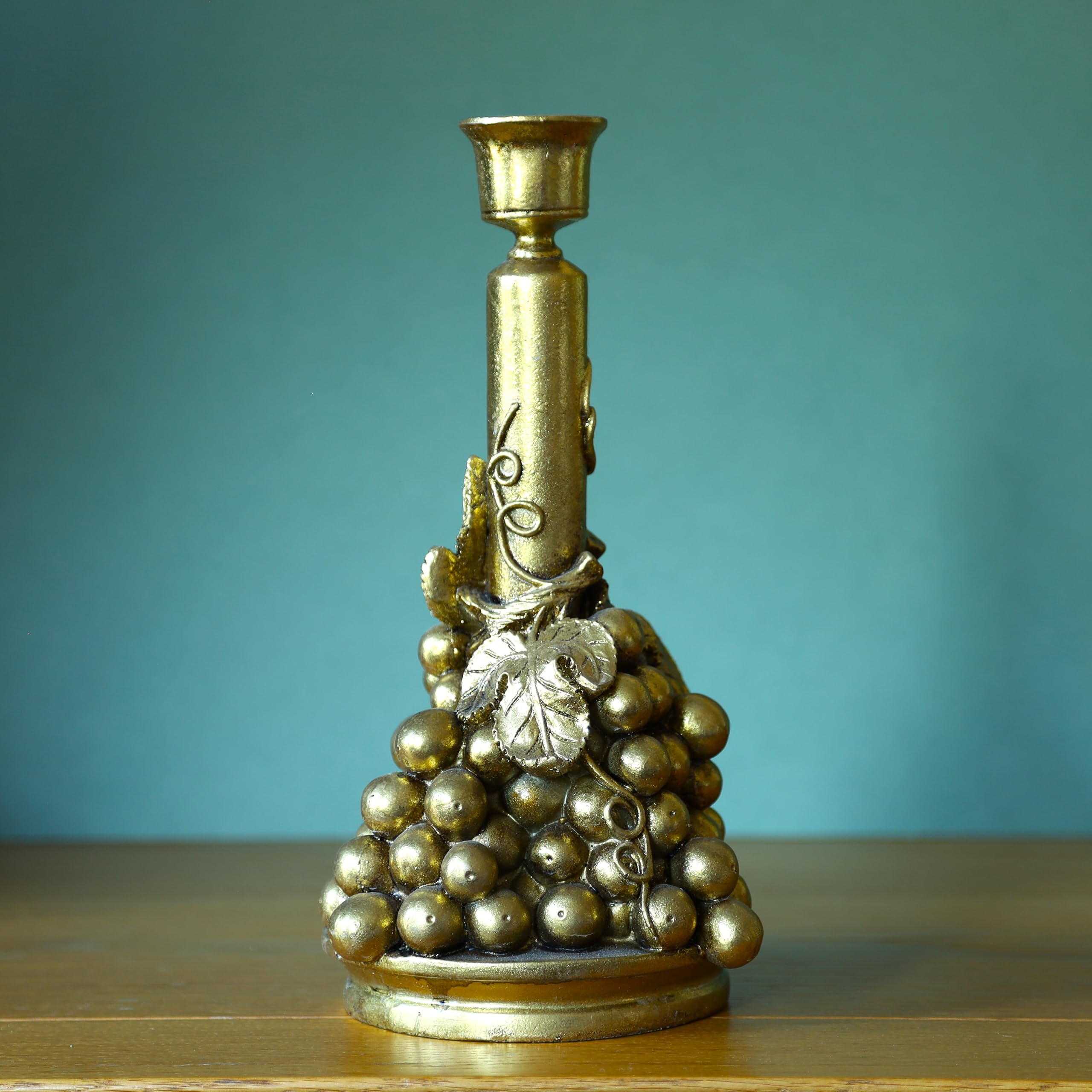 Resin Antique Gold Grape Bunch Candlestick Taper/Dinner Candle Holder TableTop Decorative Vintage Gift