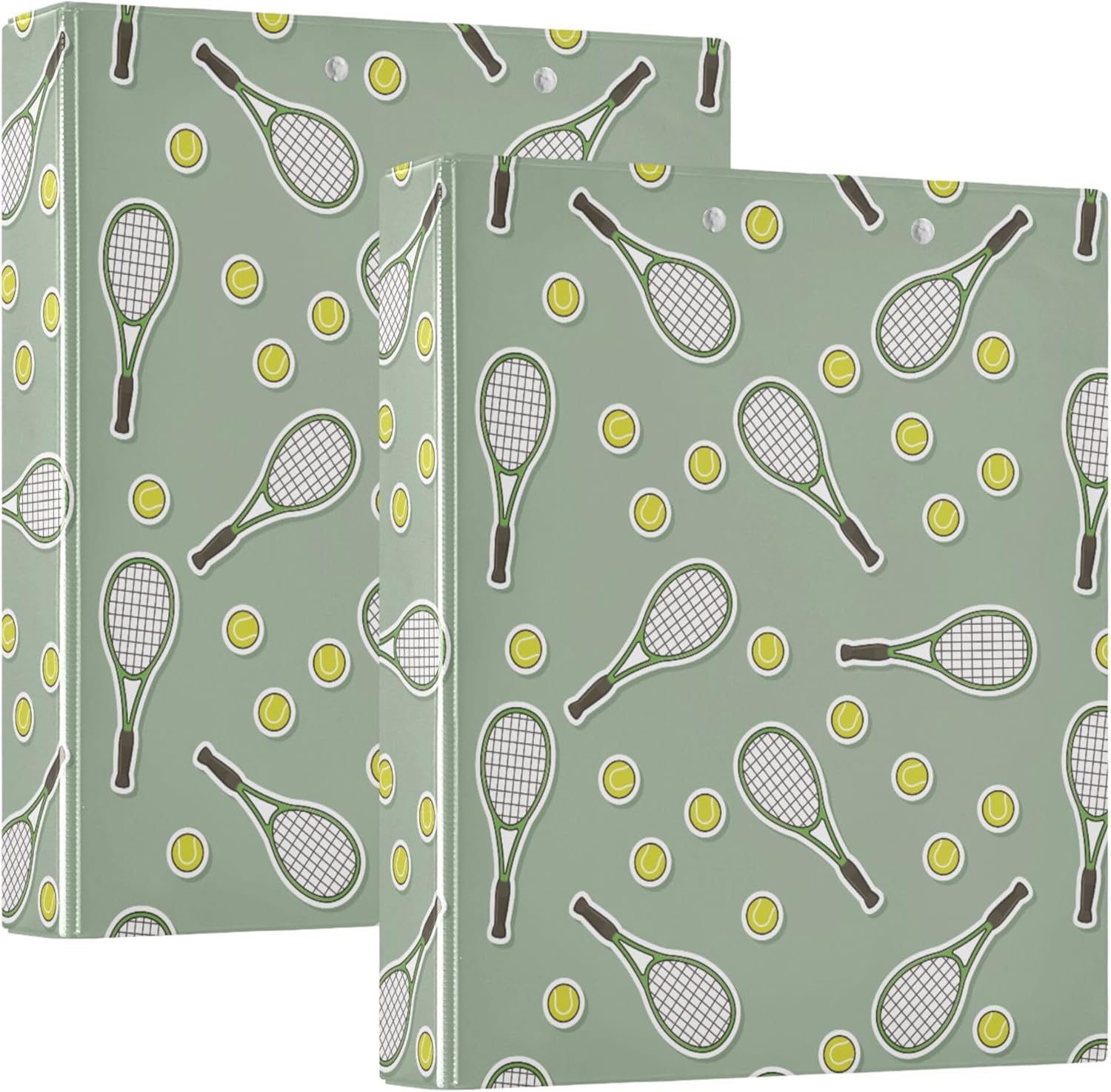 Tennis Balls Round Ring Binders 1.5 Inch Sage Green 3 Ring Clipboard Binder for Office School Work Supplies File Folder 200 Sheet Capacity