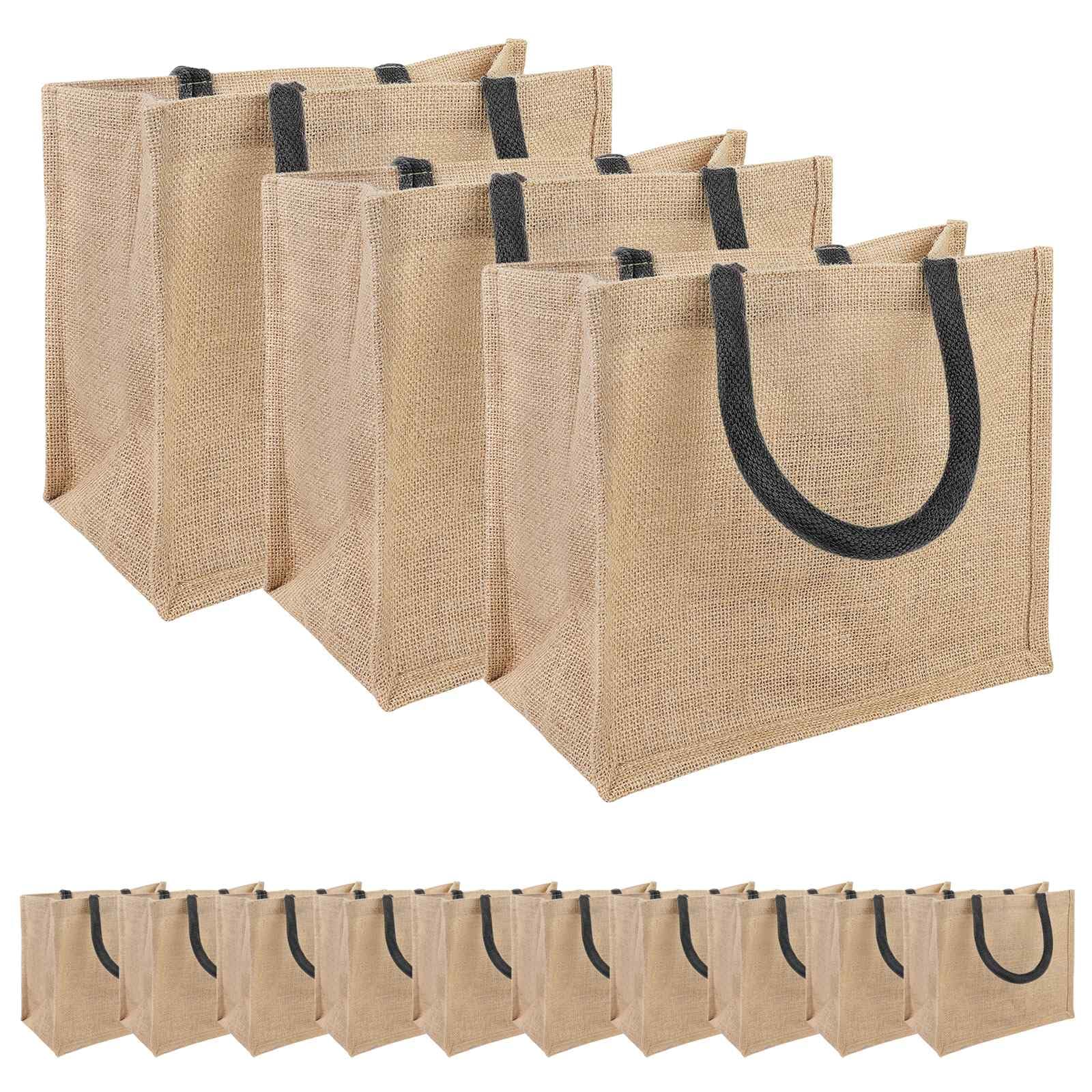 Set di 50 borse per la spesa in iuta, robuste borse in iuta con fodera interna laminata, 26 x 22 x 14 cm, sacchetti in tessuto versatili per l'uso quotidiano