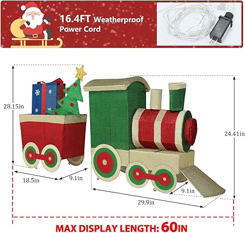 Miniatura 7 de MUPATER Juego de tren de Navidad de 5 pies para decoración al aire libre, kit de tren de patio con 170 luces LED para interiores, Navidad, fiestas,