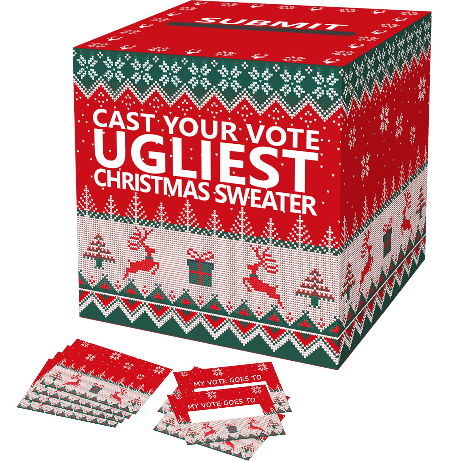 OLIVBIN Ugly Sweater Contest Ballot Box, Voting Card Box Set, Including 50 Voting Cards Sweater Competition Voting Box, Used for Festival Christmas Game Party Decoration, Ugly Sweater Party Supplies