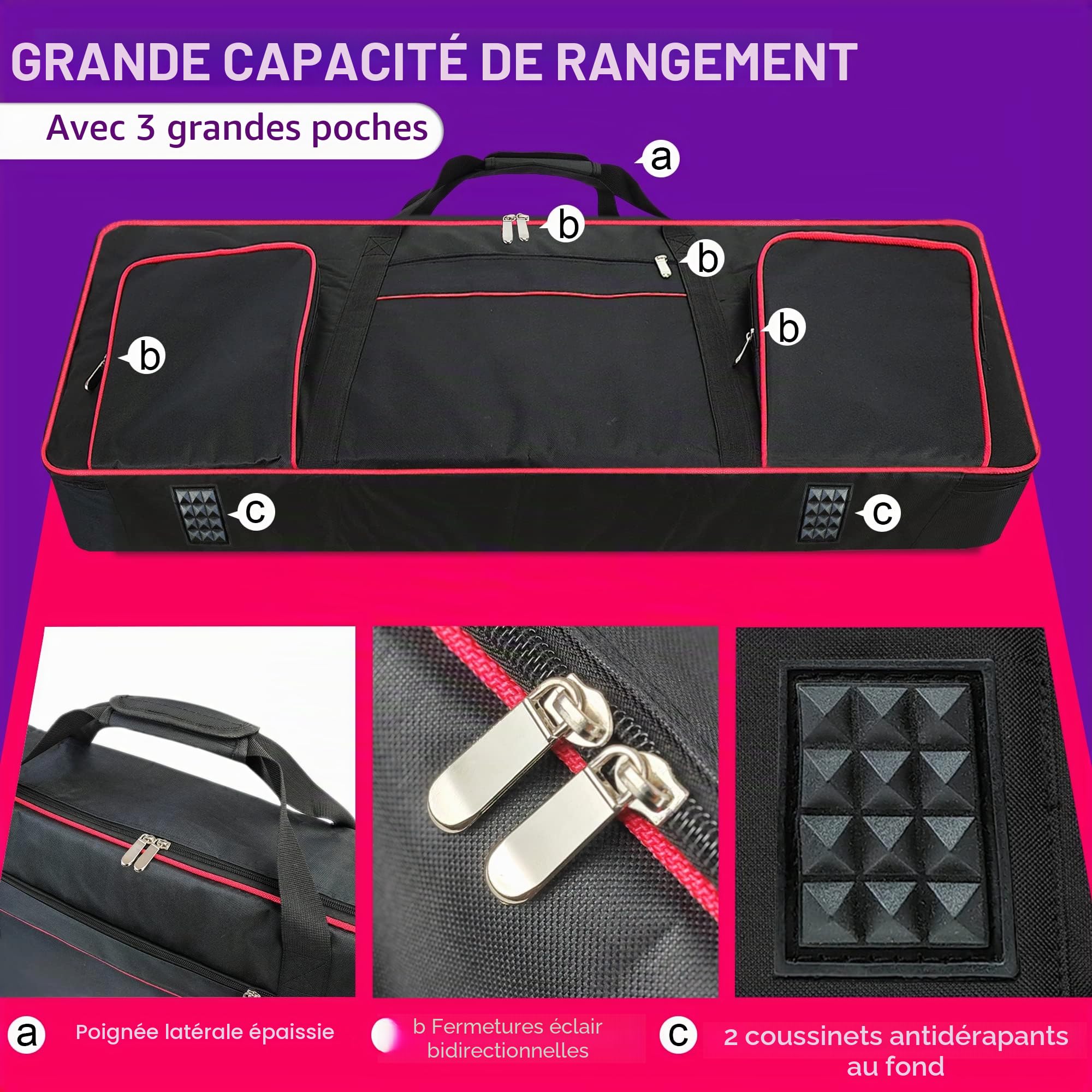 Ruibo Housse de Transport pour Clavier 61 Touches - Portable et Durable - Tissu Oxford 600D imperméable - avec Housse rembourrée en Coton de 10 mm - 101,6 x 40,6 x 15,2 cm - Noir + Rouge