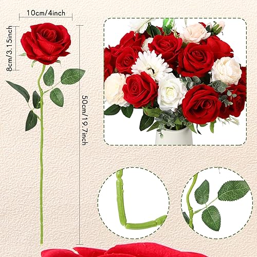 Miniatura 2 de Hoteam 30 rosas artificiales gigantes de terciopelo, flores artificiales de terciopelo pesado, ramo de rosas artificiales a granel con tallos largos