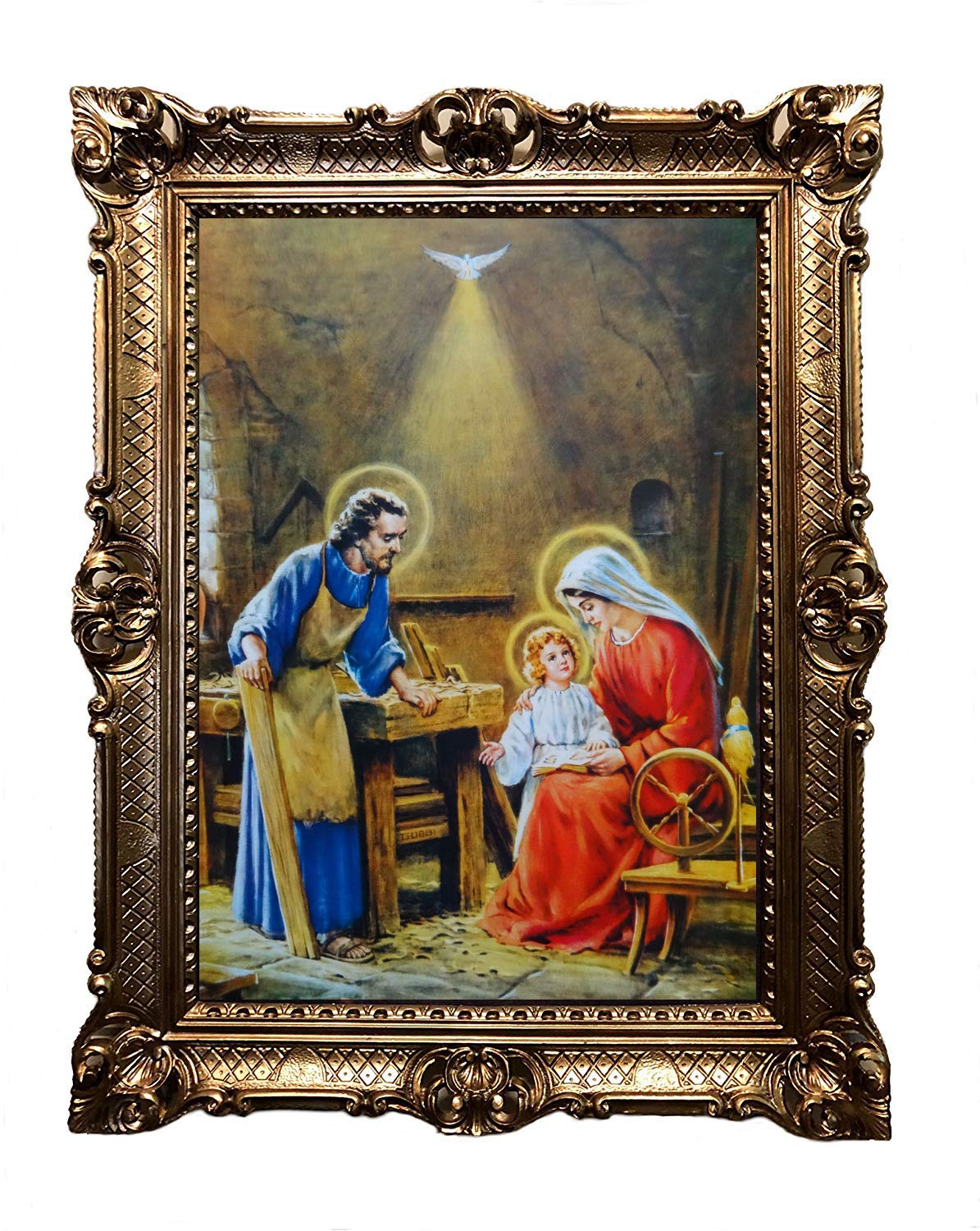 In Josefs Werkstatt - Opus Dei Antik Barock Rahmen Barockrahmen mit Bild Wandbild 70x90cm Kunstdrucke Gemälde Religiöse Bilder Kunst von Heiligen Heiligenbild Repro für Home Büro Praxis Café 58B
