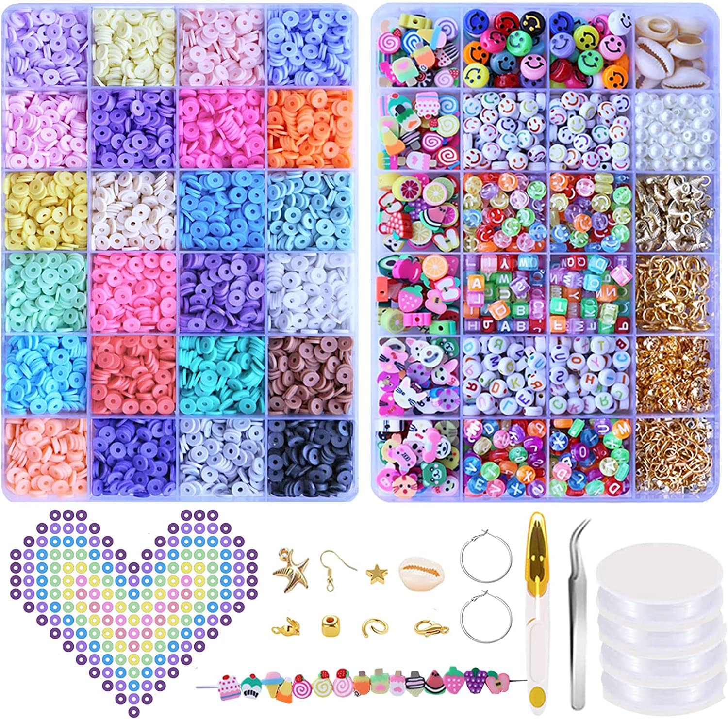 NALACAL Clay Beads Bracelet Making Kit, Beads DIY Set Handmade Necklace Earring Phone Charm with Pearls Smiley Face Letter for Girls Kids Adults