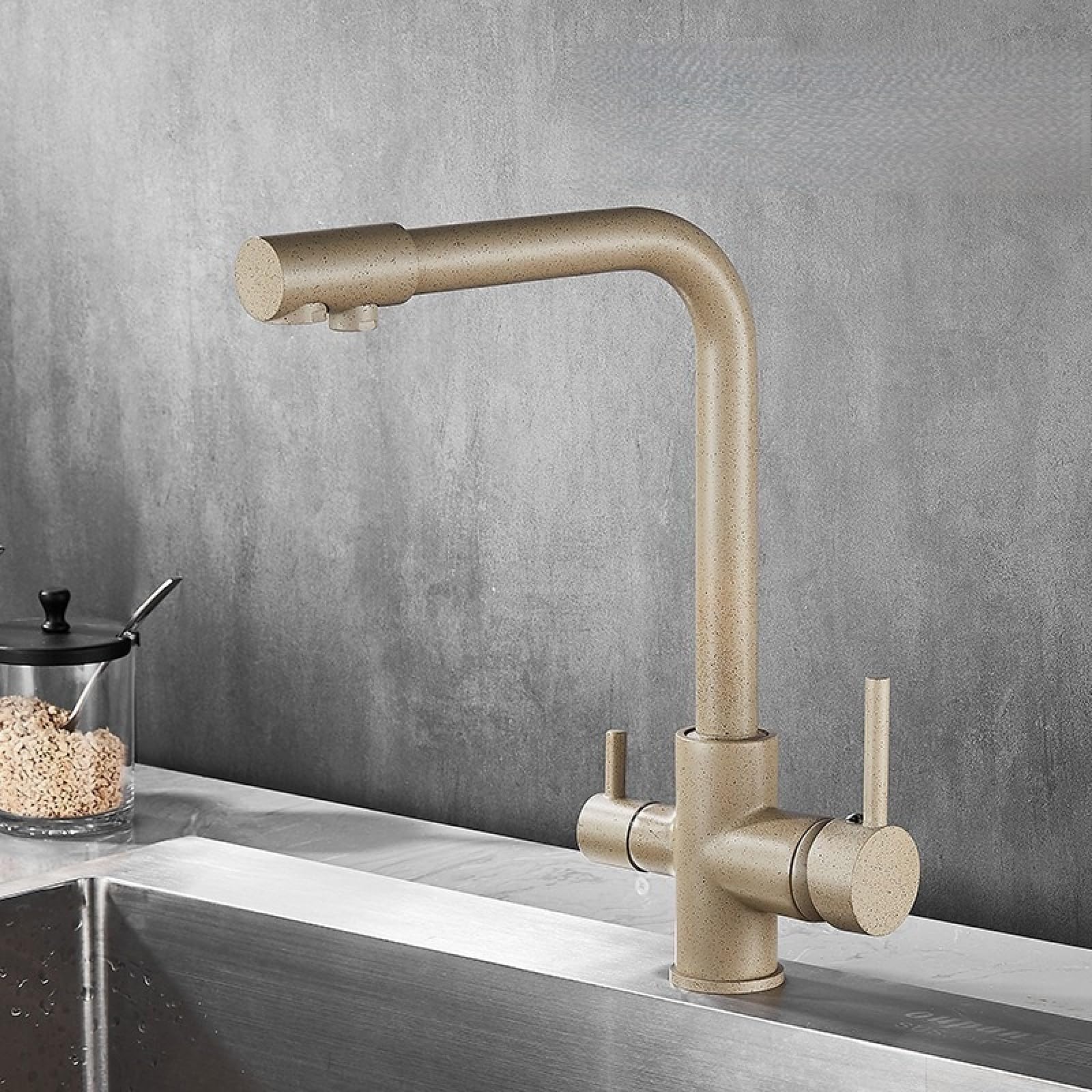 Fanjubei Beige Yellow Kitchen All-Copper Multifunctional Vegetable Washing Basin Purification Faucet,