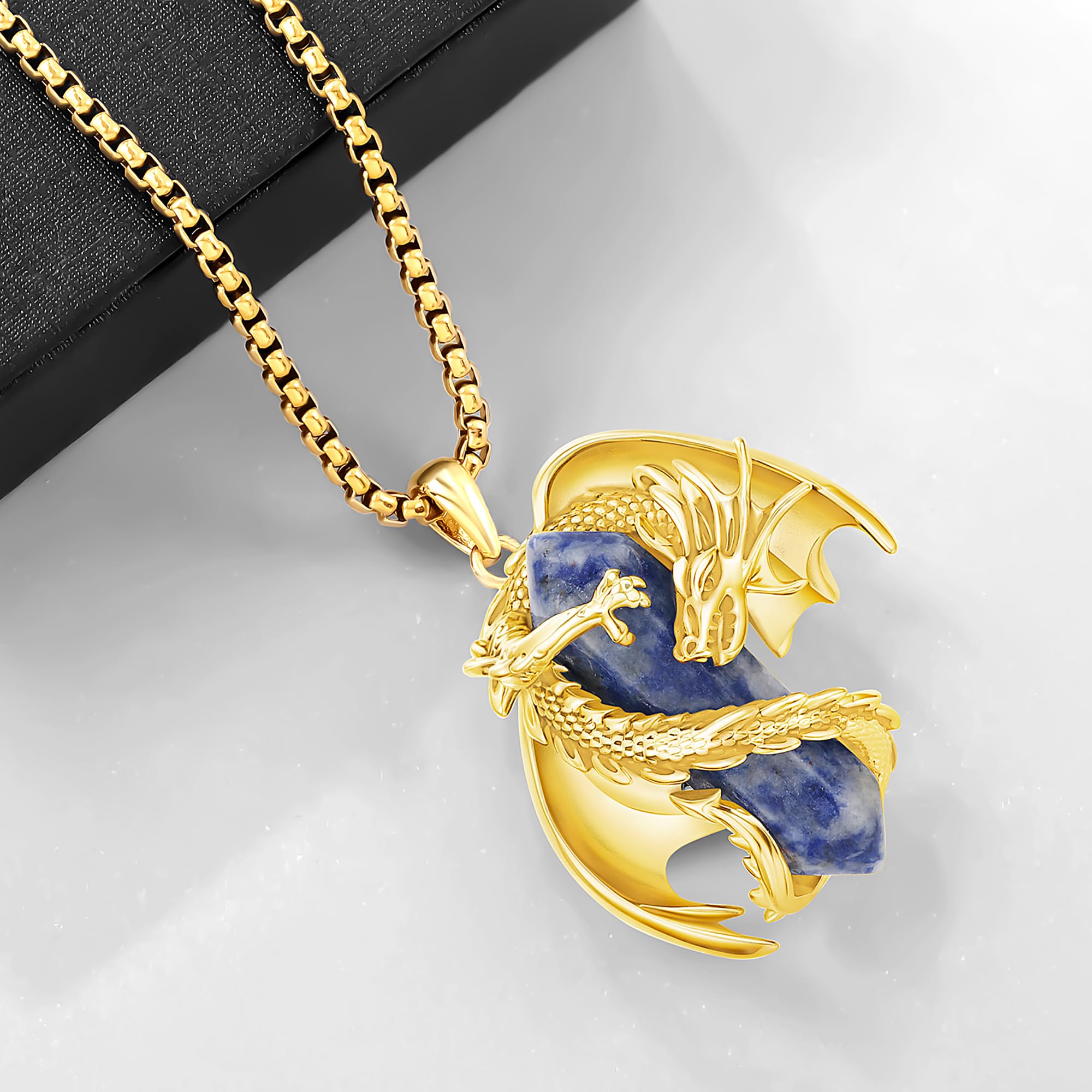 Drachen Kette Wikinger Drache Kristall Anhänger Heilkristall Halskette Gothic Naturkristall Schmuck Geschenk für Herren Damen Kristallkette