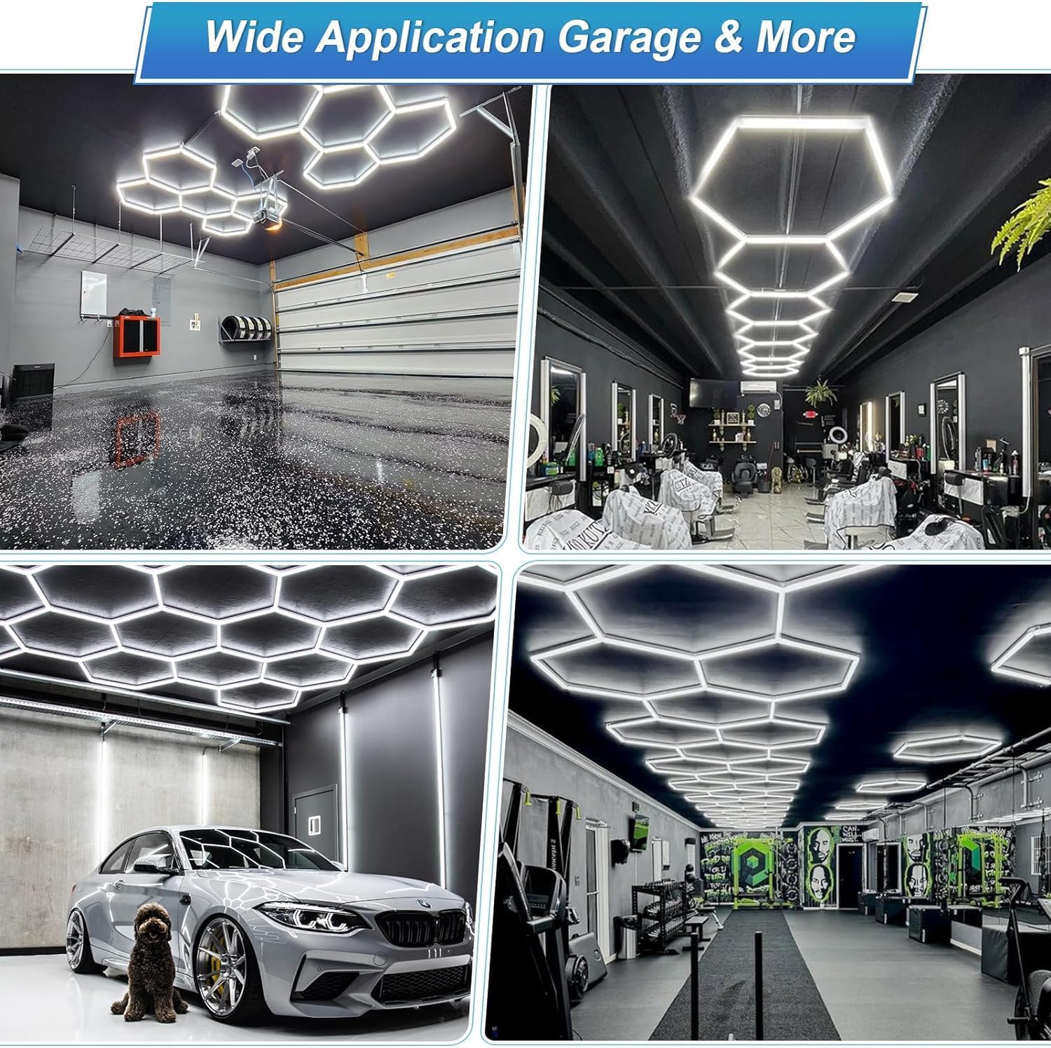 Hexagon LED Light 6500 K, blanc lumière du jour, 11 Grid – Éclairage parfait pour garage, entretien automobile, salon de coiffure, studio de tatouage – Éclairage LED haut de gamme pour garage