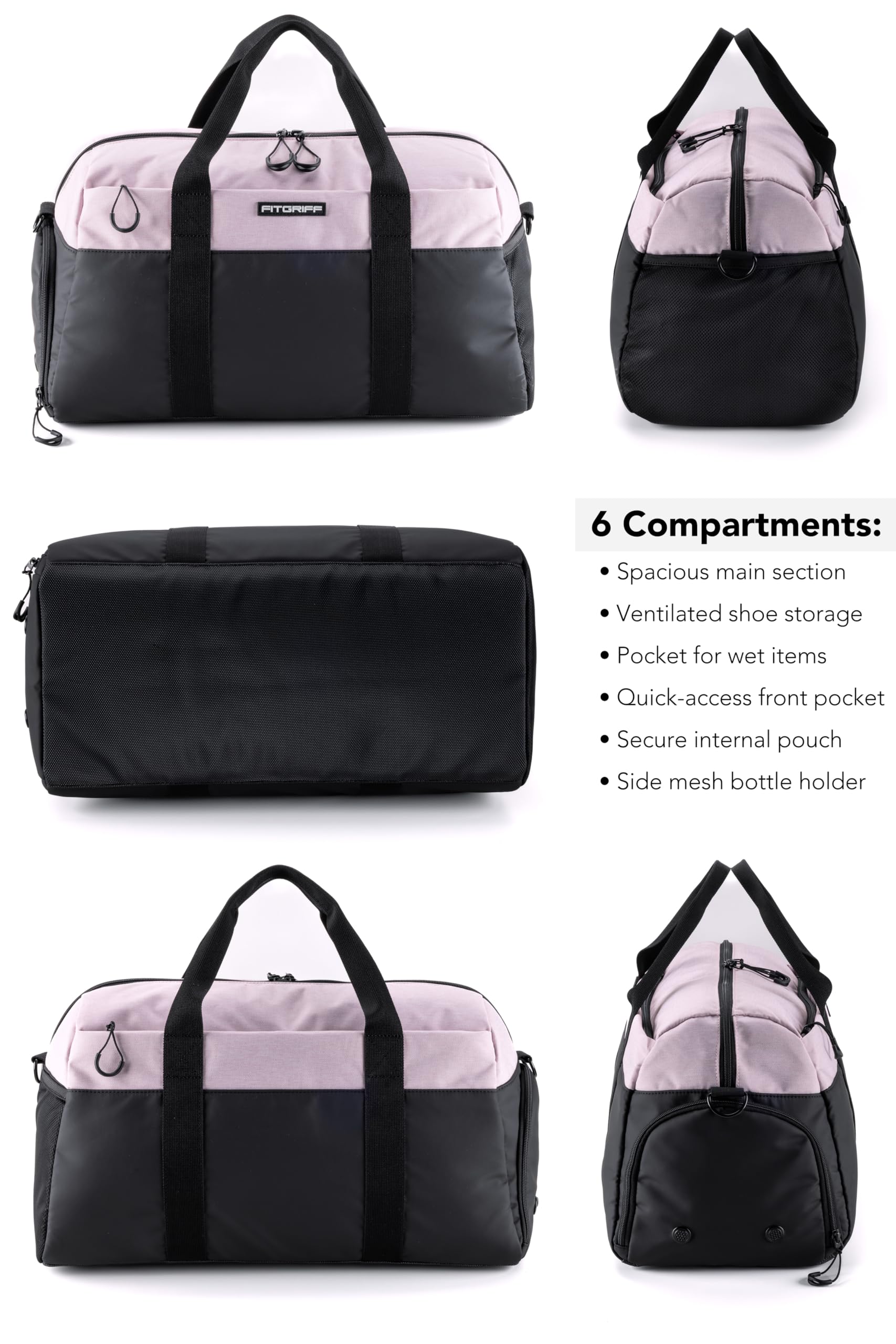 Fitgriff® Borsone Palestra Uomo & Donna V2 - Borsa Sportivo con Porta Scarpe e Tasca Umida da Viaggio, Sport, Fitness, Piscina - Duffel Bag