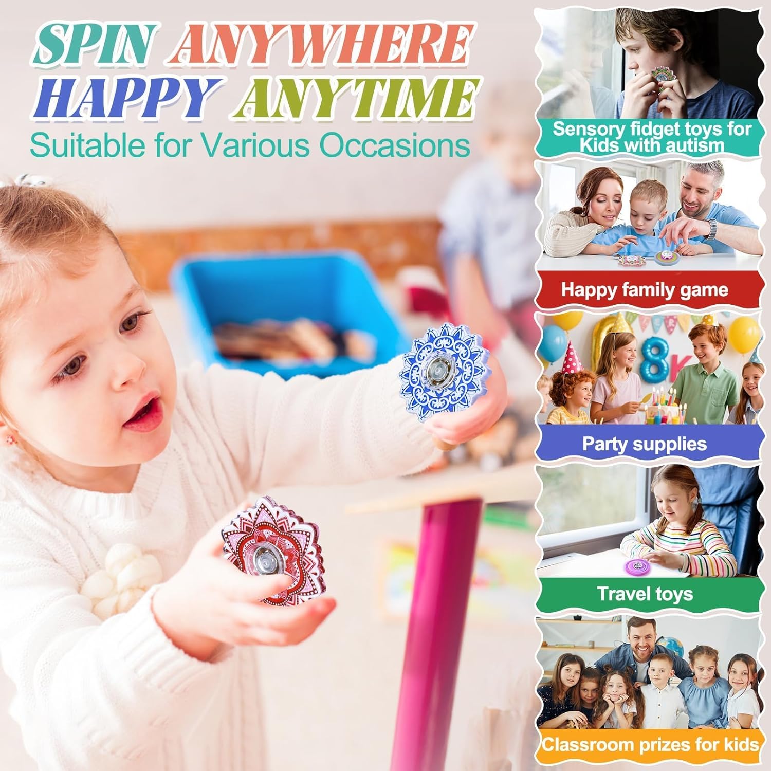 50 Pack Fidget Spinner for Kids Mini Sensory Fidget Toys Bulk Adults Kids with Autism ADHD, Anxiety Toys Stress Relief Fidgets Classroom Prizes Birthday Party Favors Pinata Stuffers Treasure Prize Box