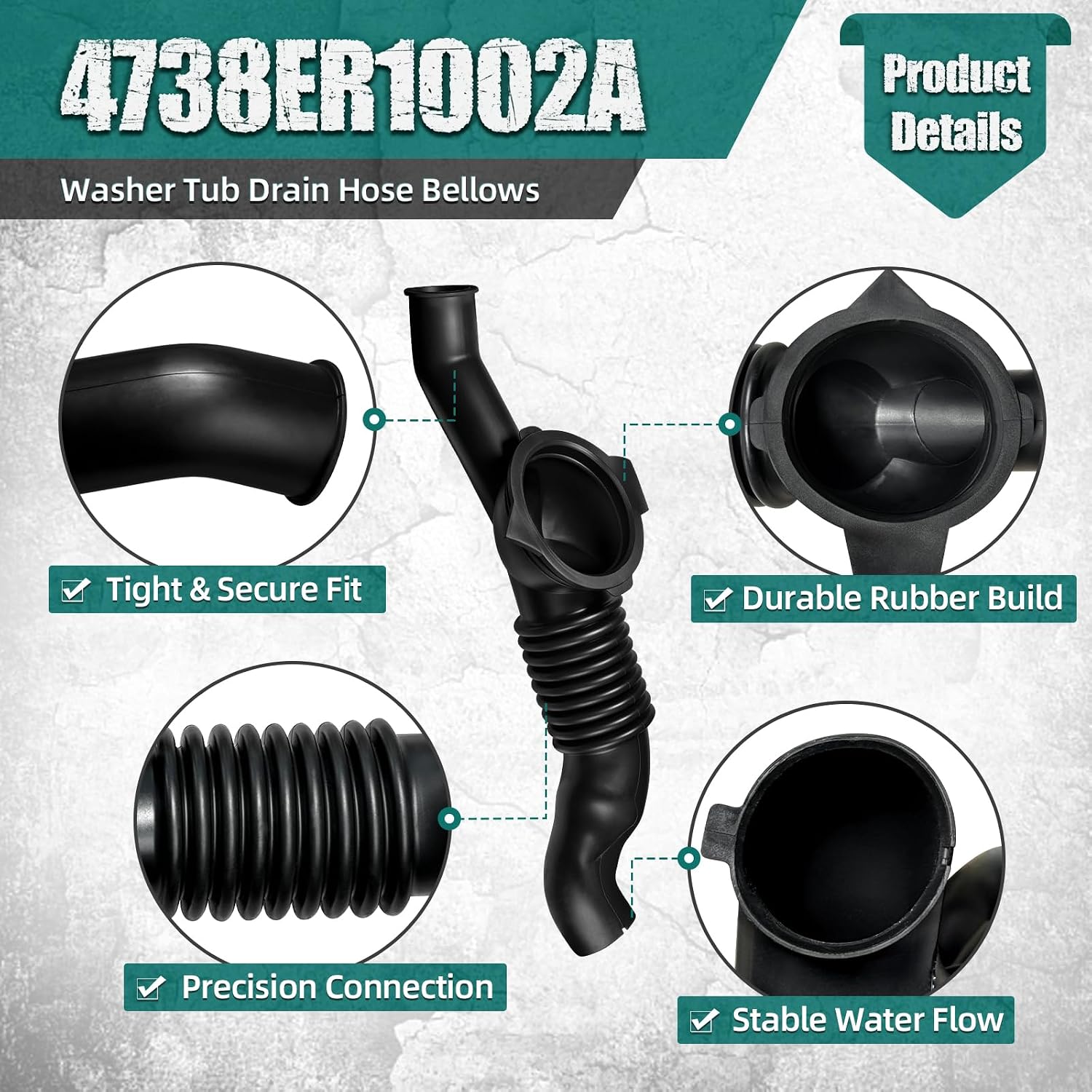 4738ER1002A Front Load Washer Washing Washer Tub Drain Hose Bellows Compatible with LG & Kenmore Washer, Replacement Part 4738ER1002 4738ER1002B 1266823 AP4436407 PS3523345 EAP3523345 PD00001763