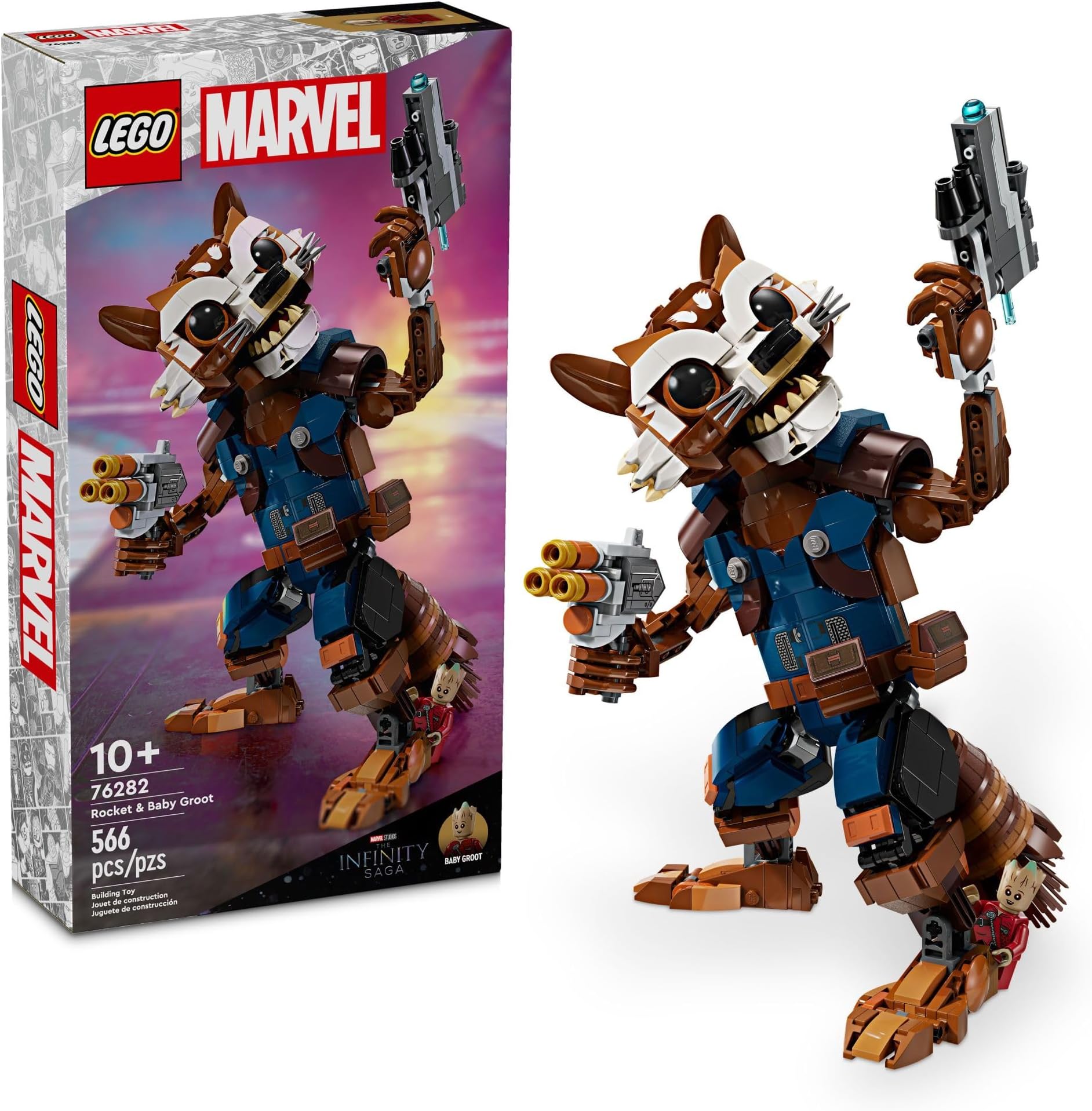 Marvel Rocket & Baby Groot Minifigure, Guardians of The Galaxy Inspired Marvel Toy for Kids, Buildable Action Figure for Play and Display, Gift for Boys and Girls Ages 10 and Up, 76282