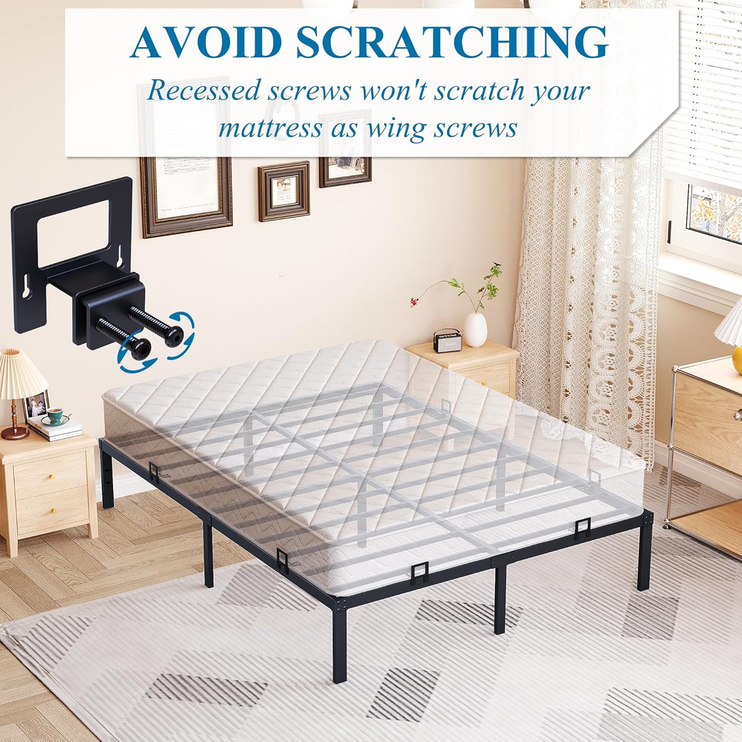 Non Slip Mattress Gaskets for Metal Bed Frame, 6 pcs Anti-Slip Holder in Place Gripper, Easy to Installation Keep Mattress from Sliding Gripper, Mattress Slide Stopper, Black