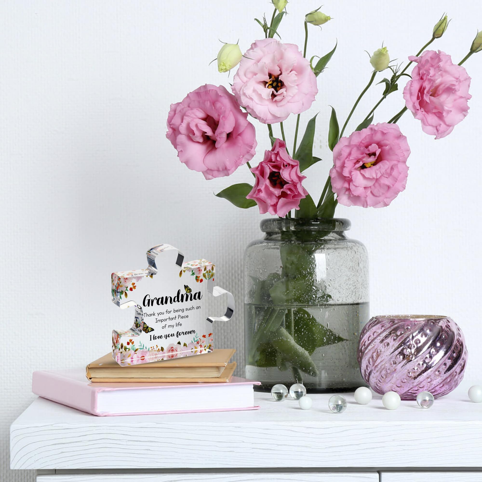Gifts for Grandma - Engraved Acrylic Puzzle Piece - Mothers Day Adorable Grandma Presents for Birthday, Christmas, Thanksgiving Paperweights - Elegant Decorative Plaque with Lovely Quote - Chic Home