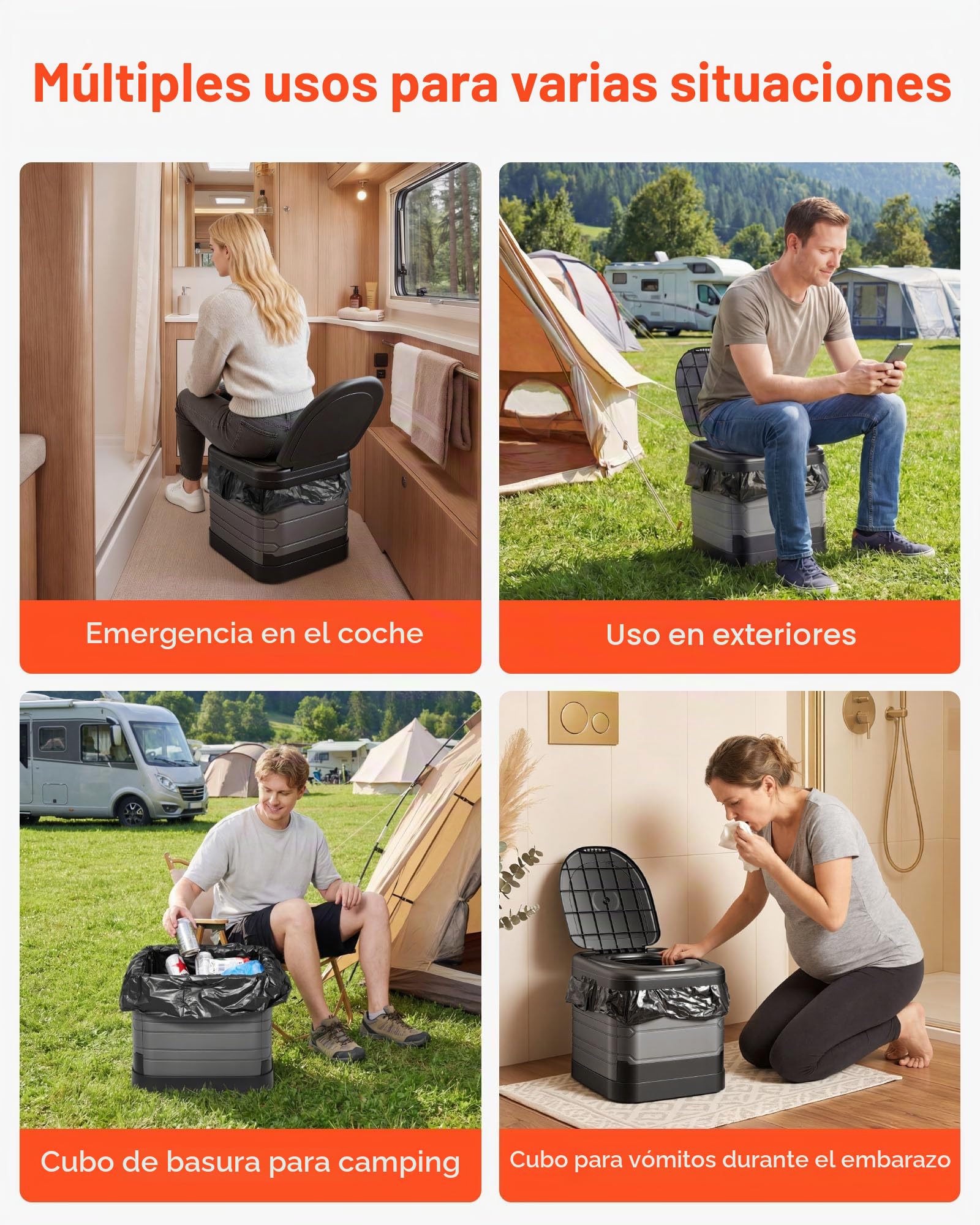 VEVOR Inodoro Portátil Plegable 460 x 425 x 425 mm, Inodoro Portátil para Camping Carga de 150 kg, con Bolsa de Transporte, para Uso Doméstico, Viajes en Autocaravana, Senderismo, Navegación, Coche