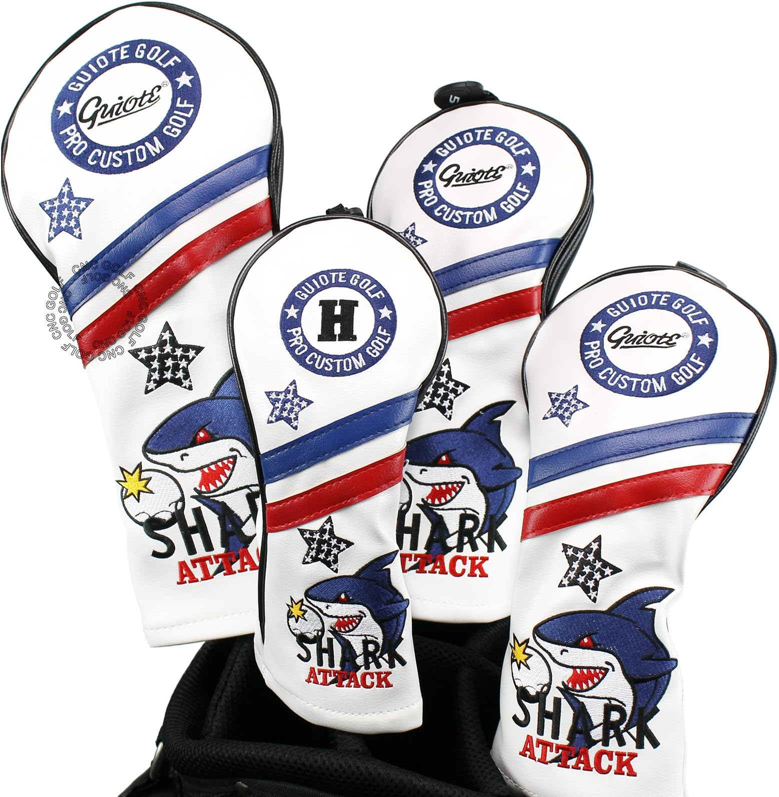 Guiote Shark Attack 1 3 5 H Golf Headcover White Vintage Retro Driver Fairway Wood Hybrid Cover