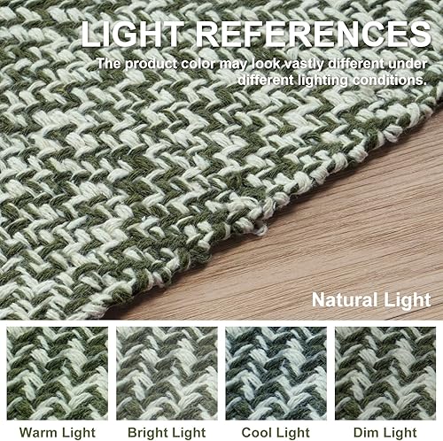 Miniatura 8 de Collive Alfombra de baño pequeña, de 2 x 3 pies, tejida a mano, de perfil bajo, alfombra de entrada delantera, color verde olivacrema, reversible,