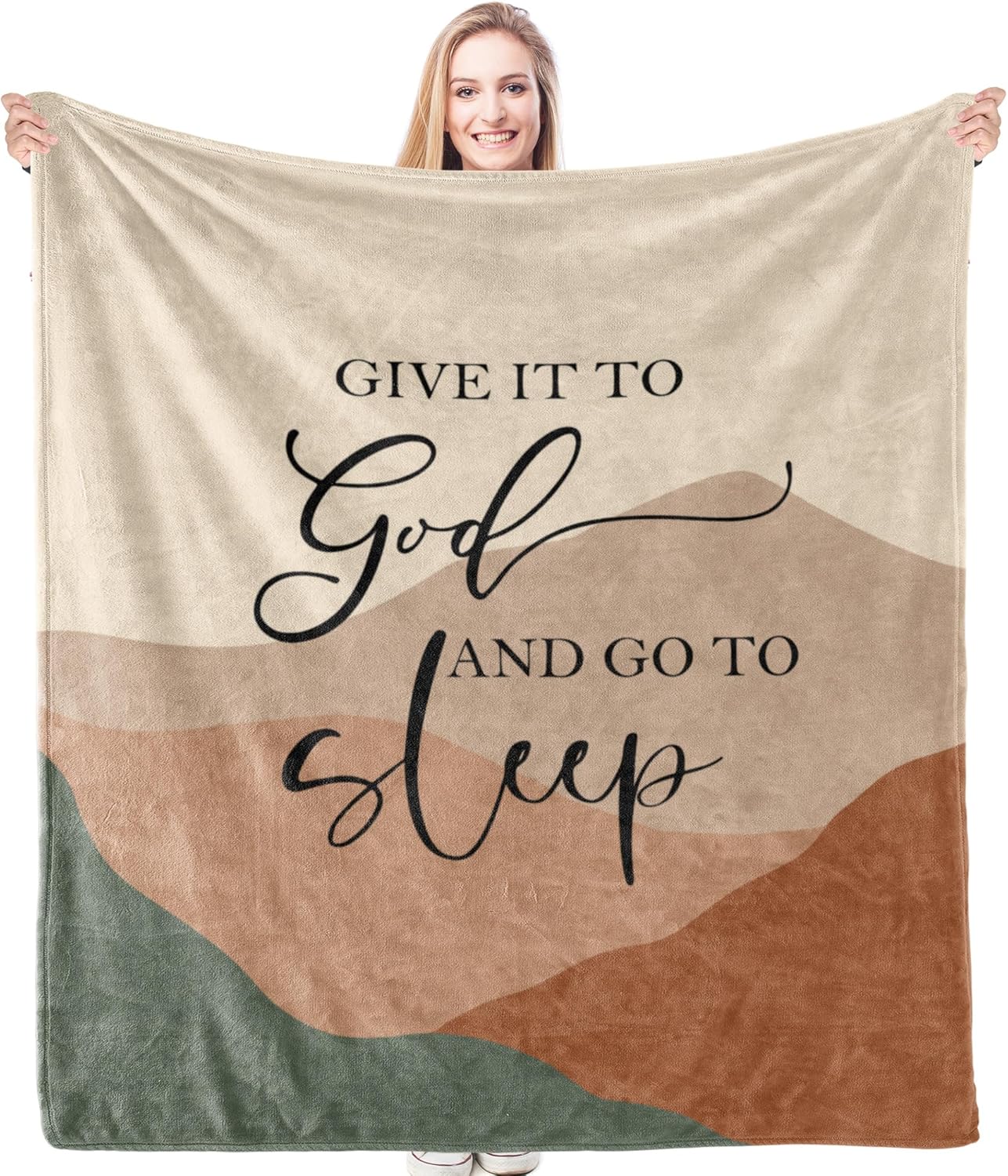 HIWX Boho Christian Blanket, Give It to God and Go to Sleep Bible Verse Abstract Mountain Throw Blanket for Home Bedroom Living Room Couch Bed Decor, Christian Gifts for Women, 50x60 Inches