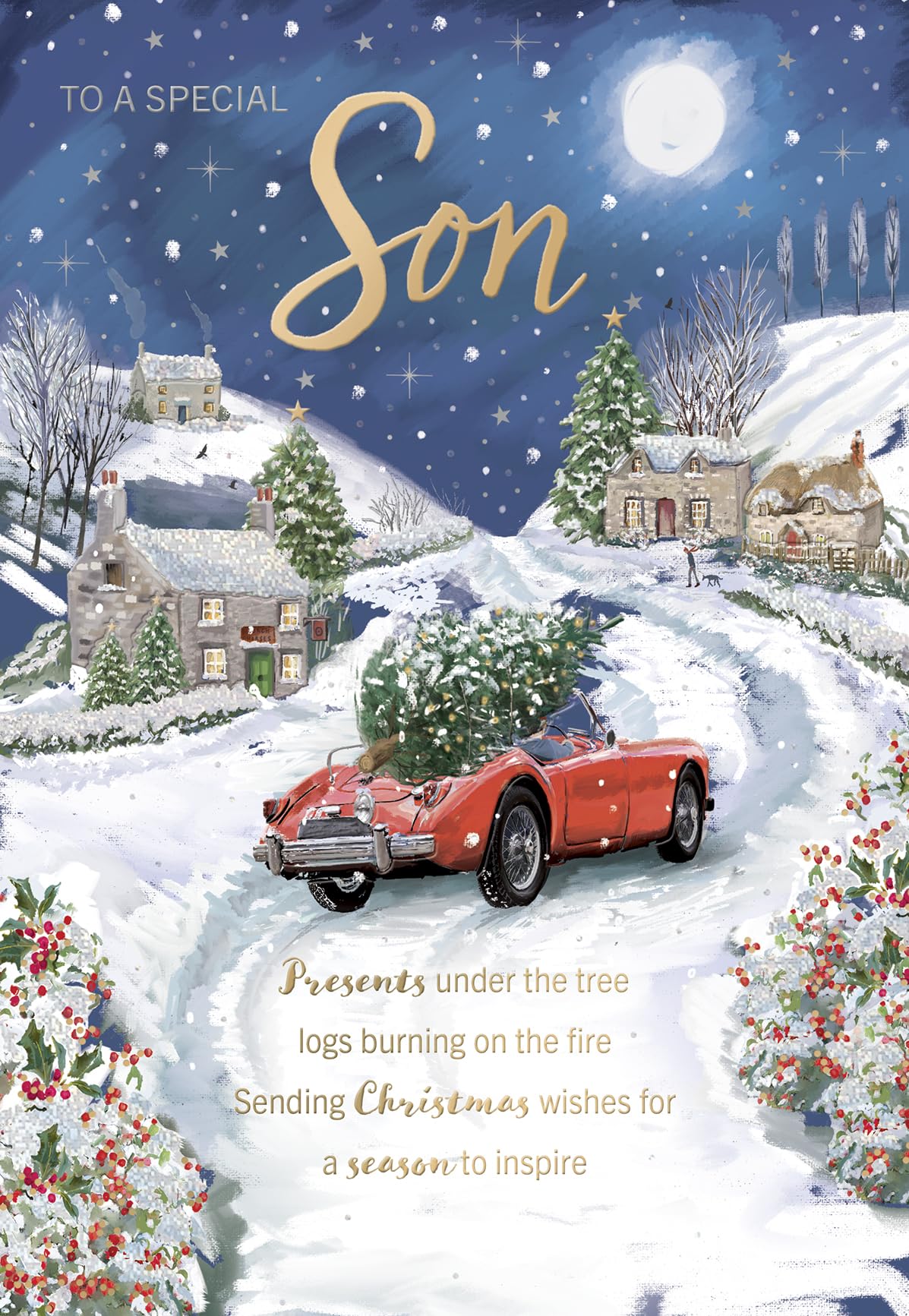 ⭐︎Noel⭐︎ Noel Tatt Christmas Card for Son - Festive Tree in Car Scene