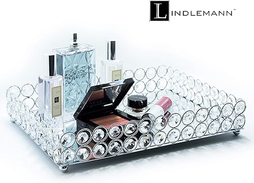 Miniatura 20 de Bandeja de tocador de cristal decorativa con espejo, bandejas de perfume para maquillaje, almacenamiento de cosméticos, organizador de Bandeja