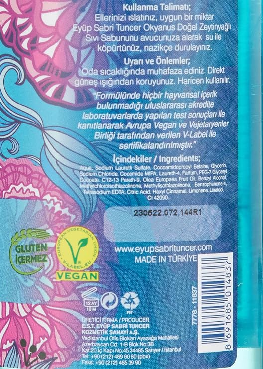 Eyüp Sabri Tuncer Natural Olive Oil Liquid Soap Ocean Scented Pet Bottle (500 ml)