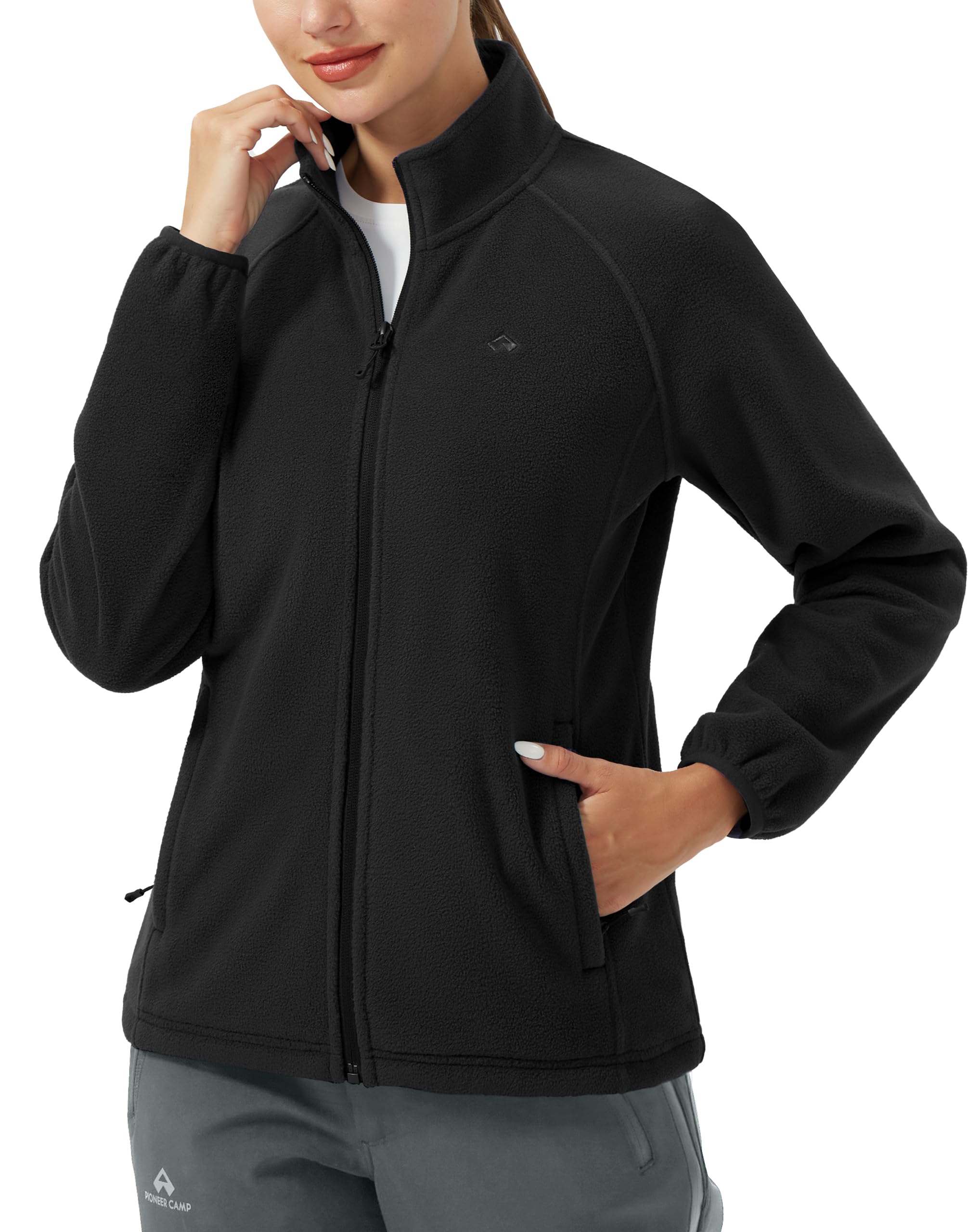 Pioneer Camp Veste polaire légère pour femme - Fermeture éclair - Col montant - Veste chaude pour l'hiver - Veste de survêtement antistatique avec poches