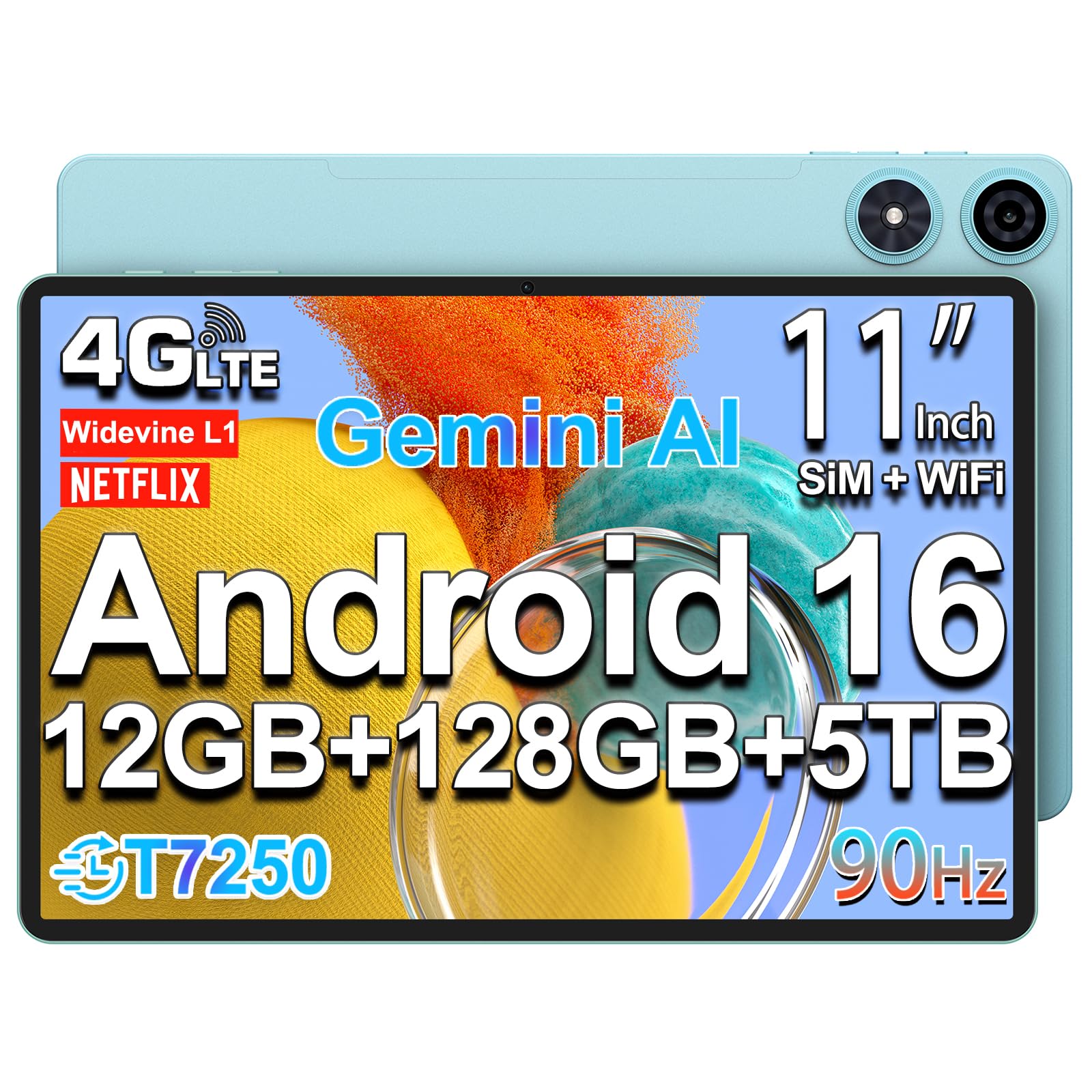 TECLAST P50 Tablet 11 Pulgadas Android 16 Tableta 90Hz, Doble SIM 4G LTE + 5G WiFi, 2GHz Octa-Core T7250 Gemini AI, 128…