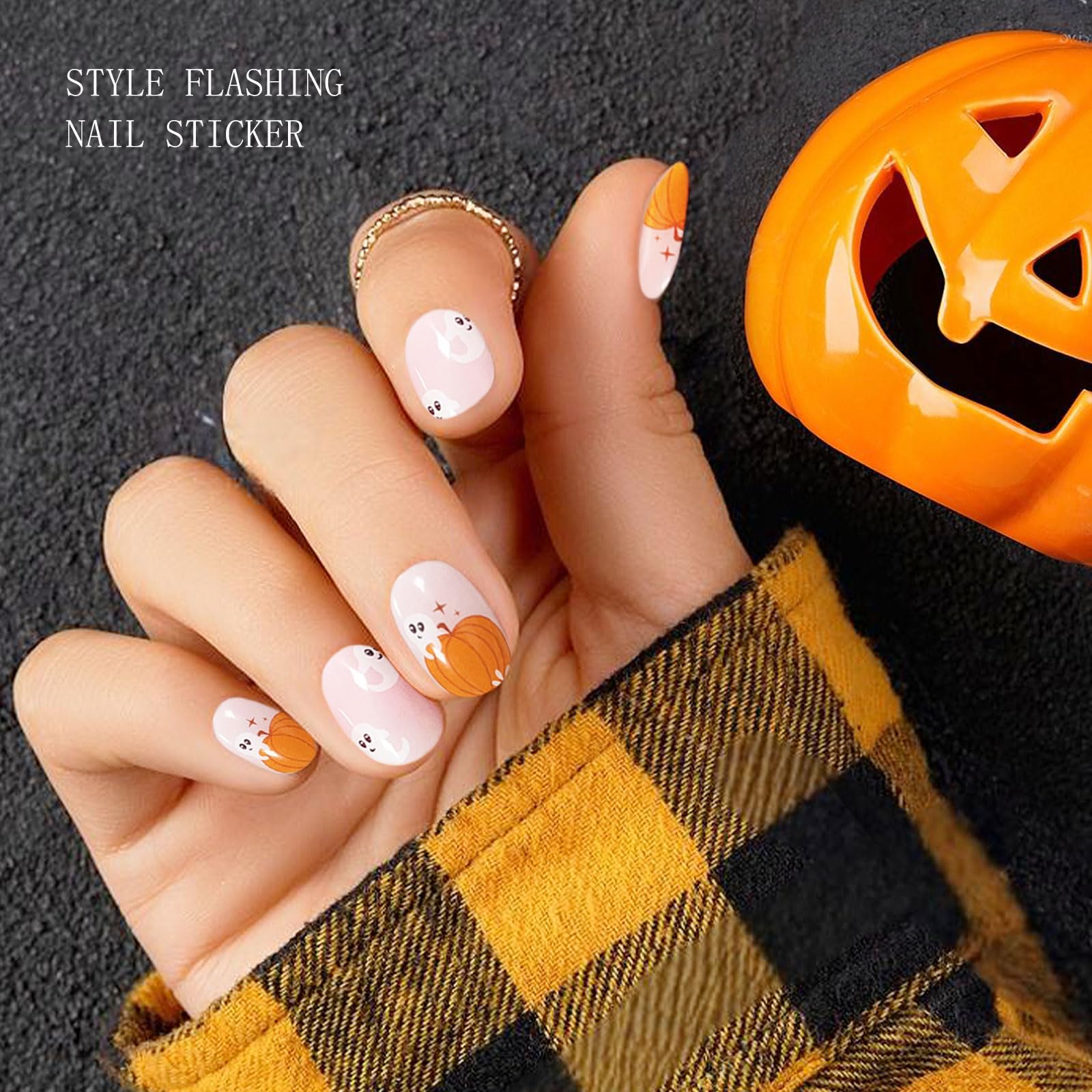 JMEOWIO Gel Nail Stickers Halloween Autumn Cute Ghost Pumpkins Semi Cured Strips Wraps UV/LED Supplies Art Design Decoration Accessories - Image 4