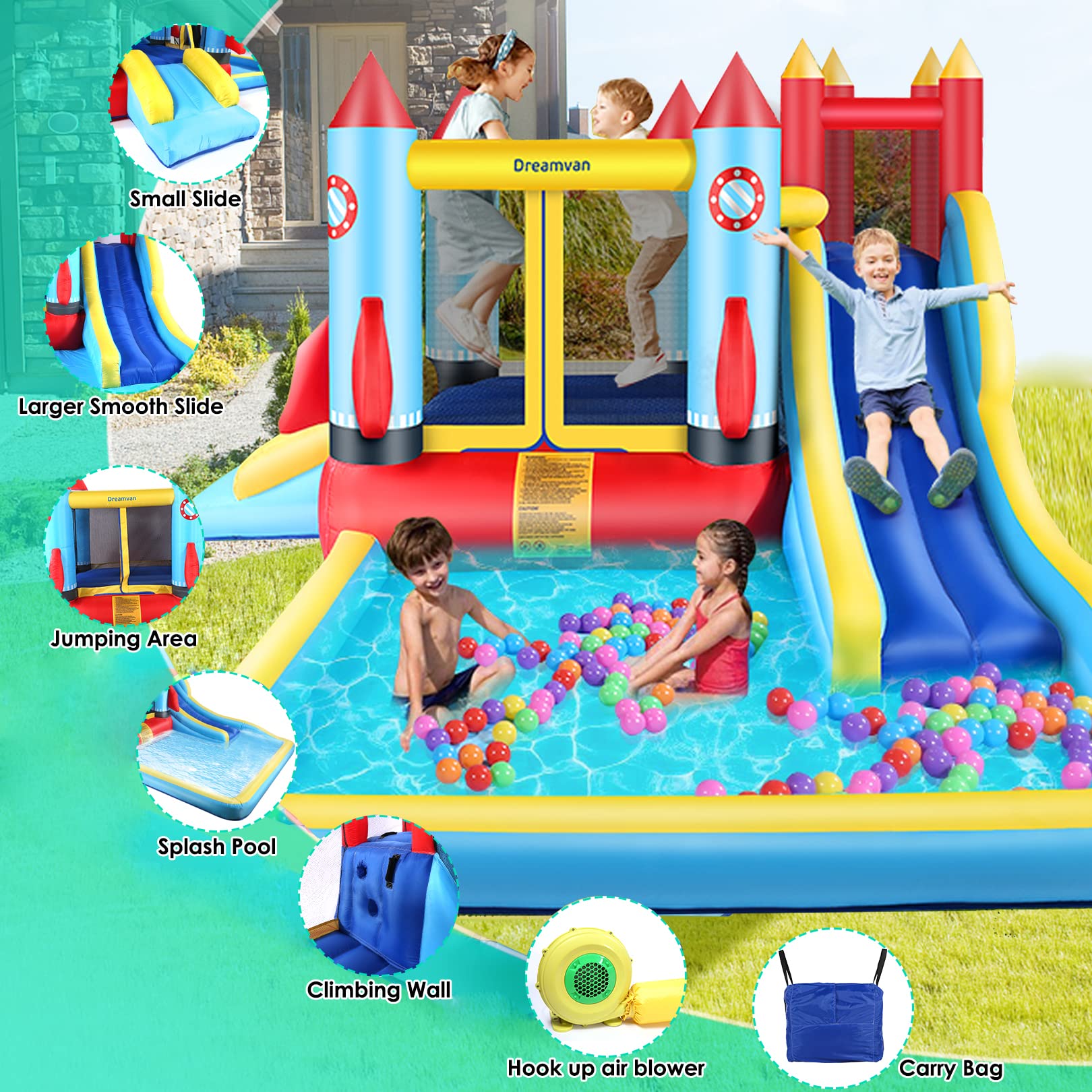 Buy AKEYDIY Bounce House with Blower Giant Inflatable Slide Bouncy