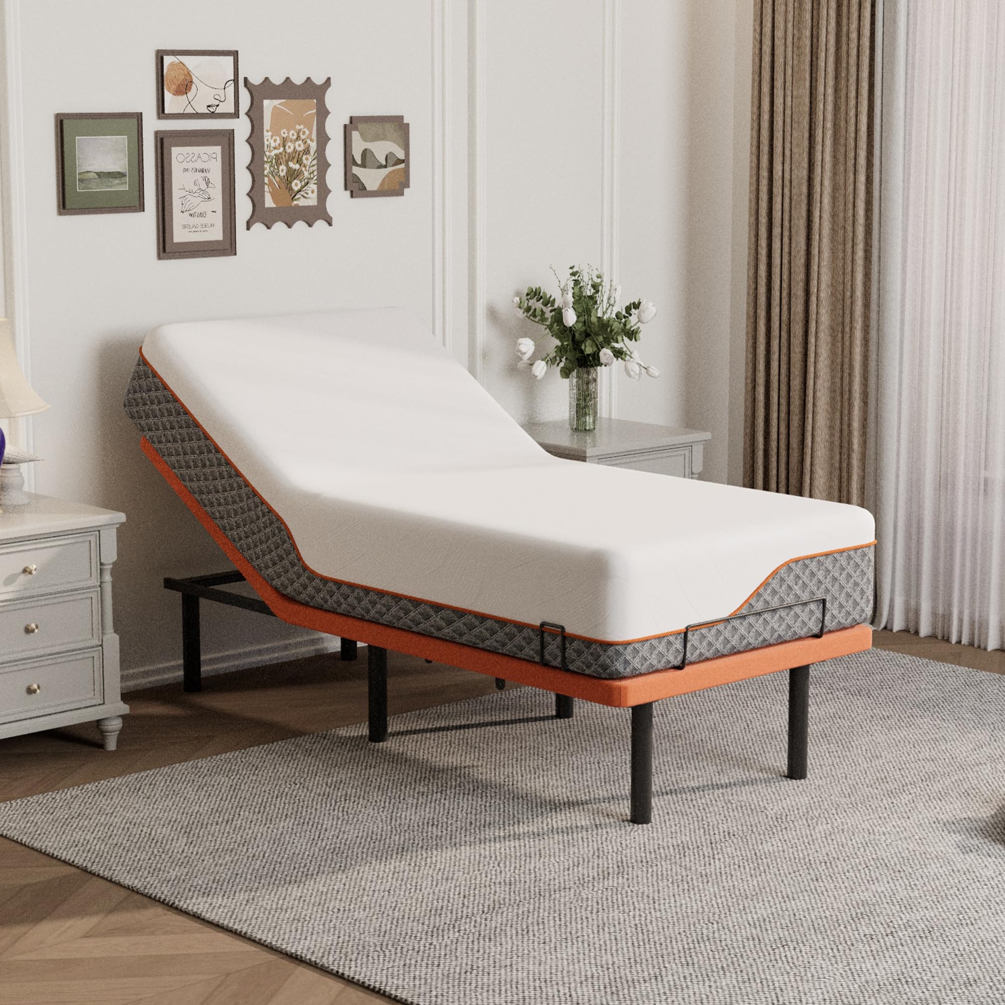 ESHINE Twin XL Adjustable Bed Frame with 12" Mattress, Zero Gravity