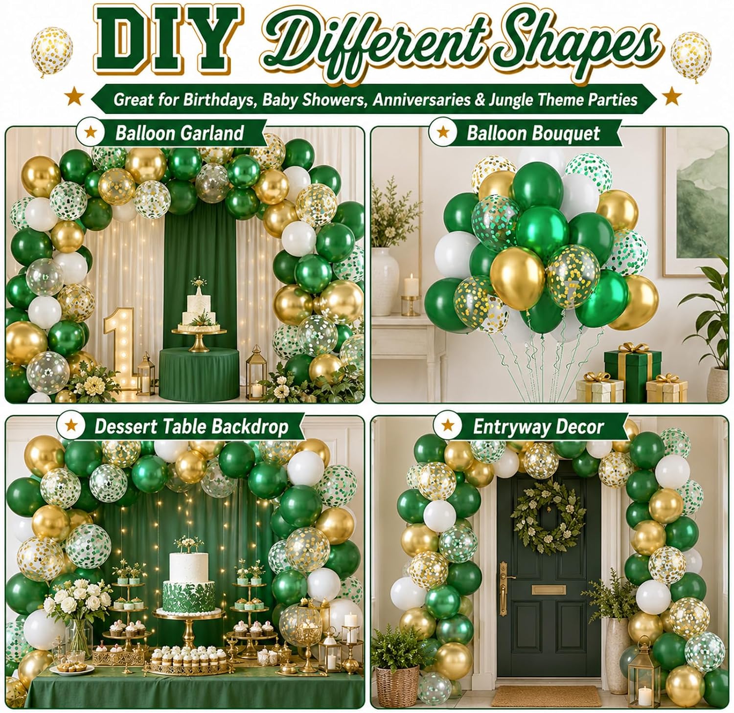 Green Gold Balloons 60PCS Metallic Gold Green for Safari Jungle Baby Shower