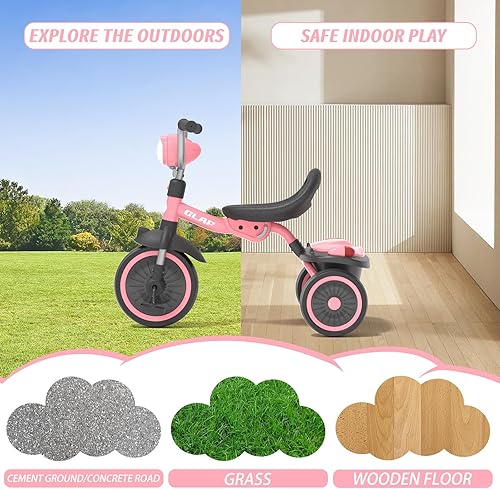 Miniatura 6 de Glaf Bicicleta para niños de 2 a 5 años, triciclo para niños pequeños de 1 a 3 años, triciclo con asiento ajustable y cesta de almacenamiento,