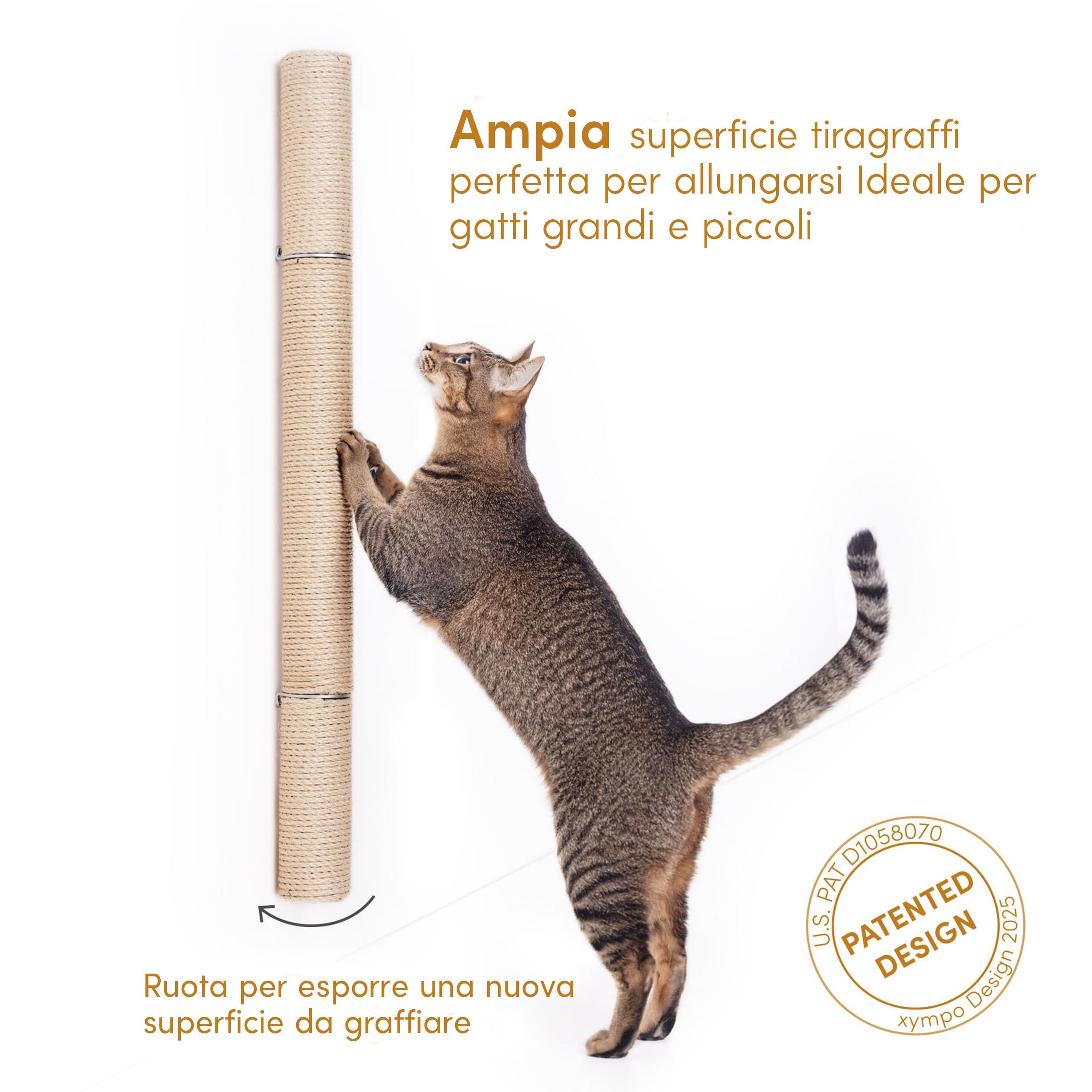 Tiragraffi da Parete per Gatti 86,4 cm | Palo Tiragraffi in Sisal Naturale | Tiragraffi Verticale per Gatti | Soluzione Salvaspazio da Parete | Gatti Moderno e Resistente