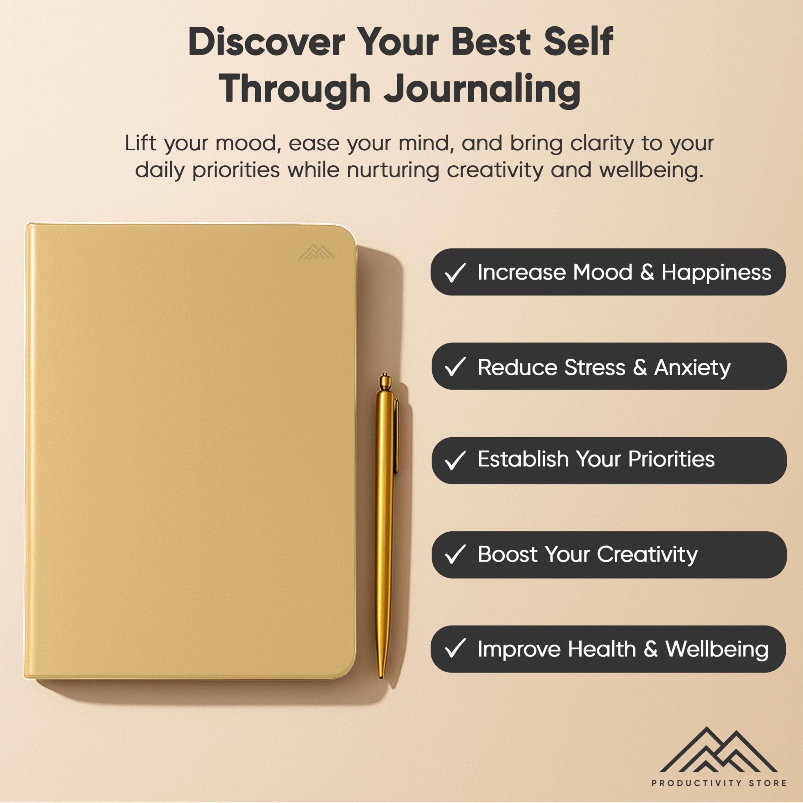 PRODUCTIVITY STORE - El mejor diario diario para hombres y mujeres, diario de gratitud, diario de manifestación y diario guiado con indicaciones para el crecimiento personal (A5, color crema)