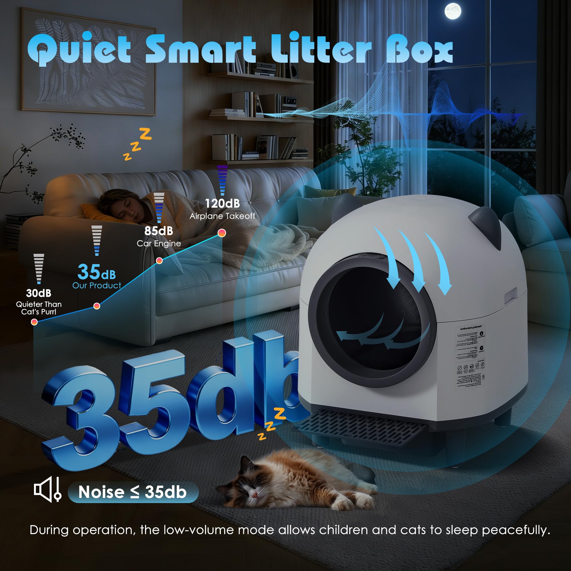 Automatic Cat Litter Box, Self Cleaning Litter Box with APP Control for Multiple Cats, Large Robot Kitty Litter Box with Safety Sensors, Odor Removal, 2 Roll Garbage Bags, 90L Cat Ears Design - image 8
