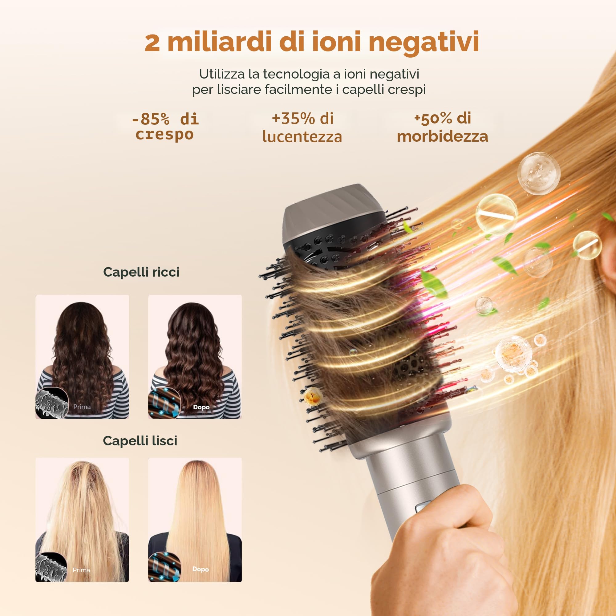 UKLISS Hairstyler Airstyler 6 in 1 Asciugacapelli, Set di Spazzole per Asciugacapelli 1000 W, Arricciacapelli con Aria, Spazzole per Styling, 3 Regolazioni della Temp, Regali Set per Donn (Oro)