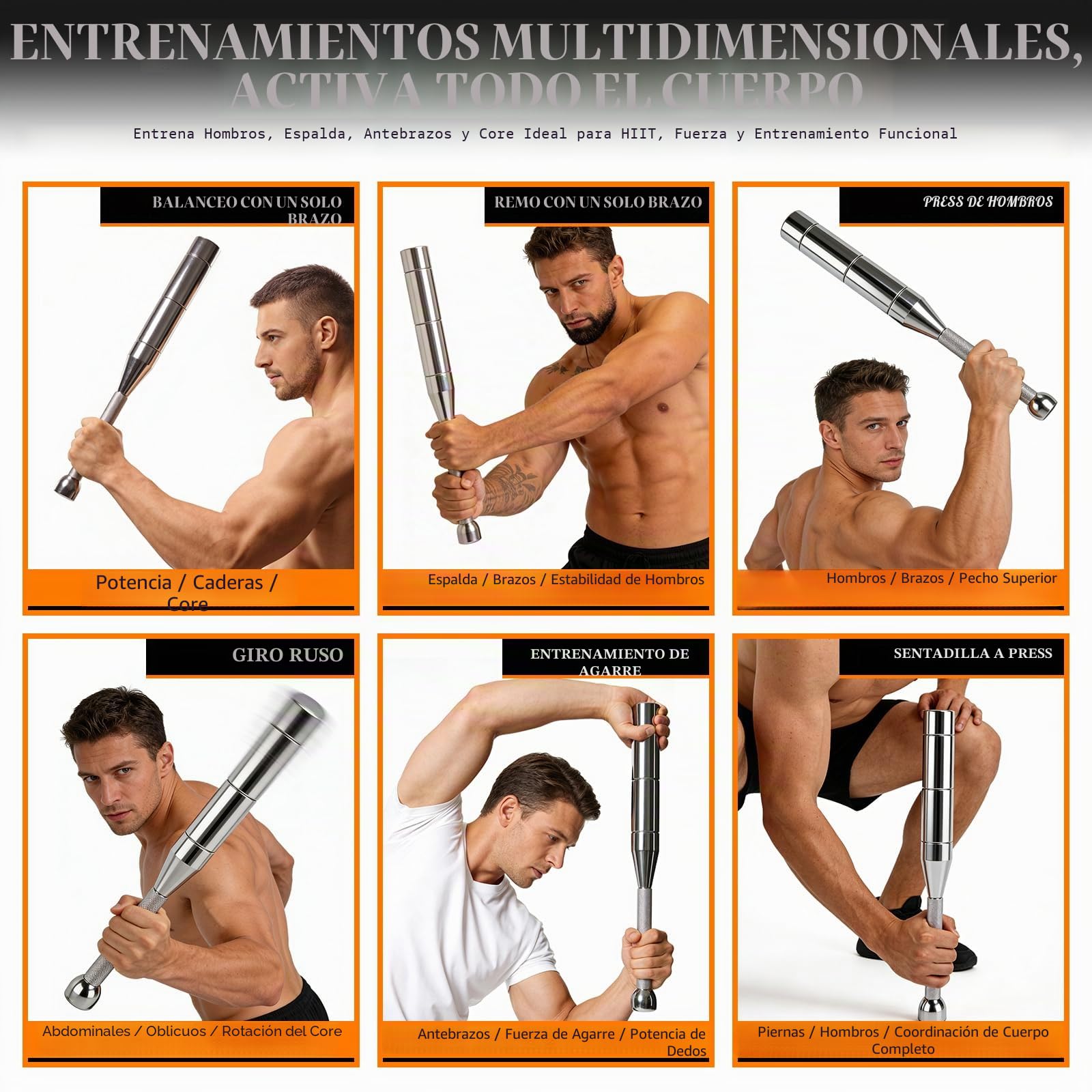 Macebell Ajustable 3–8 kg Indian Clubbell, Steel Mace Bell, Indian Club Pesas Ajustable, Antideslizant para Hogar y Gimnasio, para Entrenamiento de Fuerza de Hombres, Hombros, Agarre y Antebrazos