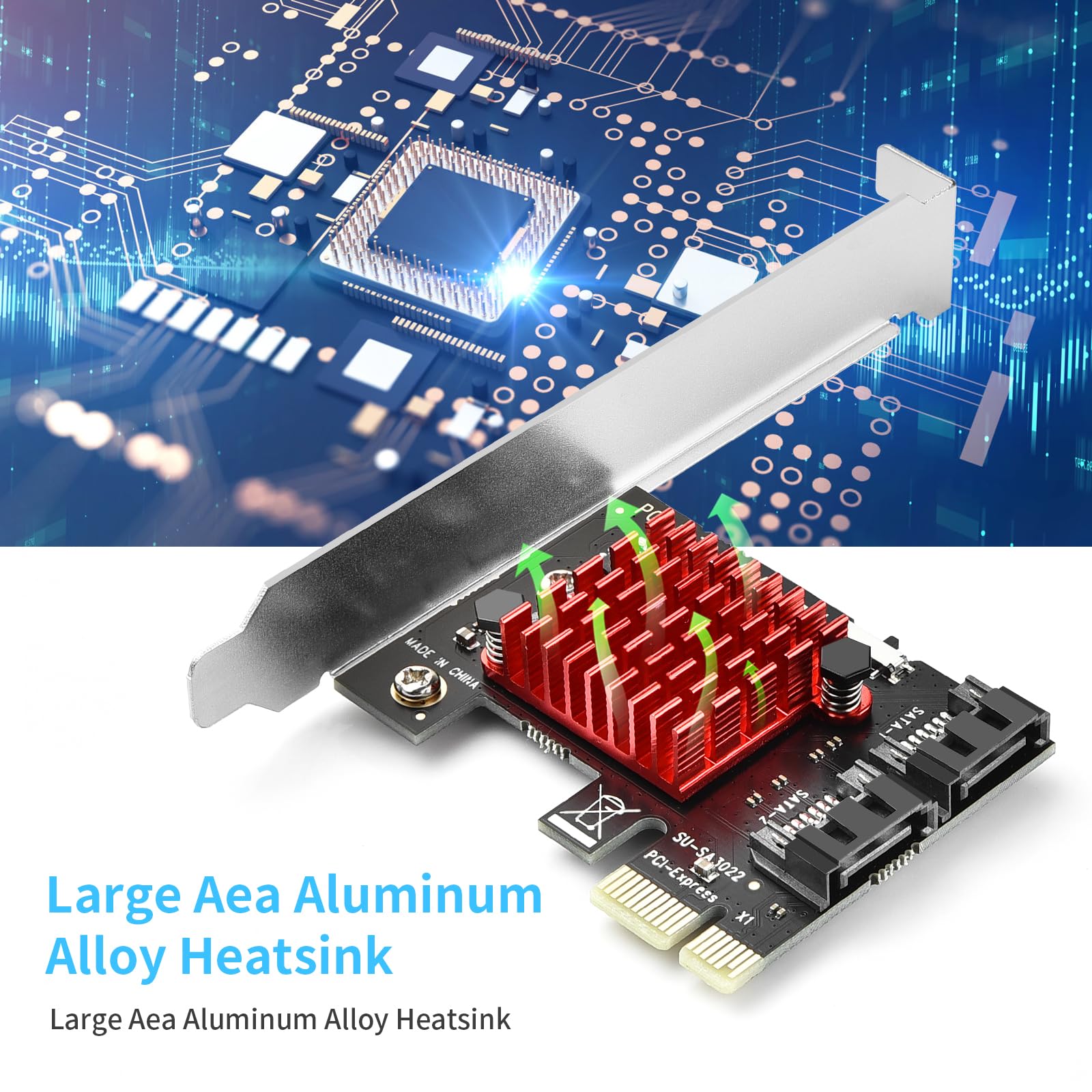 ELUTENG Karta PCIe SATA 2 porty, 6Gbps PCIe do SATA Adapter Karta kontrolera SATA 3.0 Karta rozszerzenia PCI Express X1 z mocowaniem Low Profile dla komputera stacjonarnego, obsługująca SSD HDD
