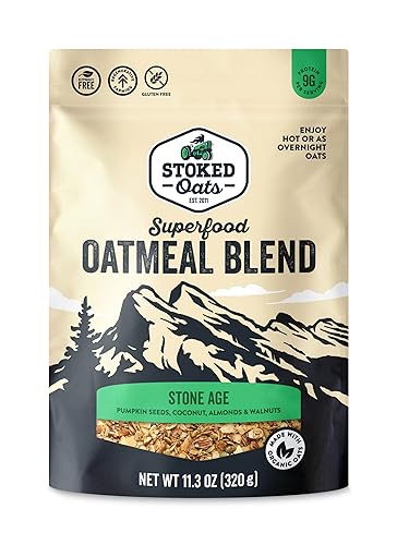 Stoked Oats - Stone Age - Desayuno alto en proteínas, bajo en azúcar - Sin gluten, alta fibra, avena sin OMG - Perfecto para avena durante la noche