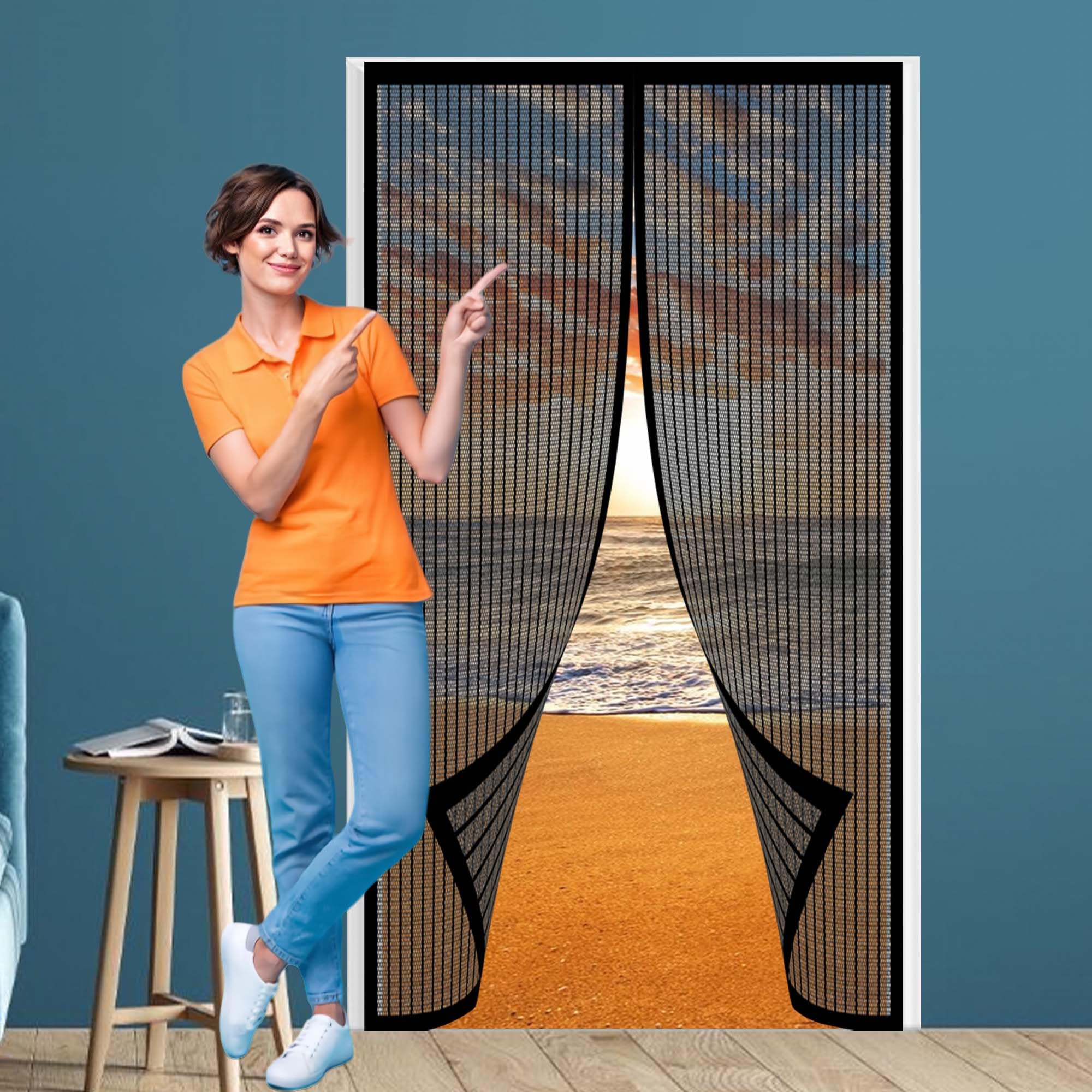 Magnetic Fly Screens for Doors 144 x 198 cm Fly Nets for Doors Install Without Drilling Powerful Magnets for Balcony and Patio, Black