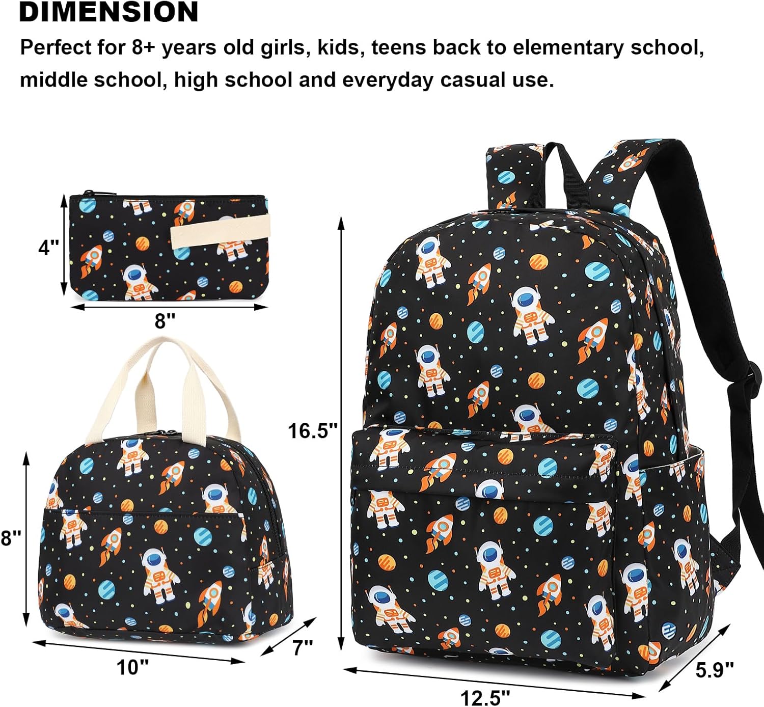 Girls School Backpacks for Kids Teens, 3-in-1 School Bag Bookbags Set with Lunch Bag Pencil Case - Image 2