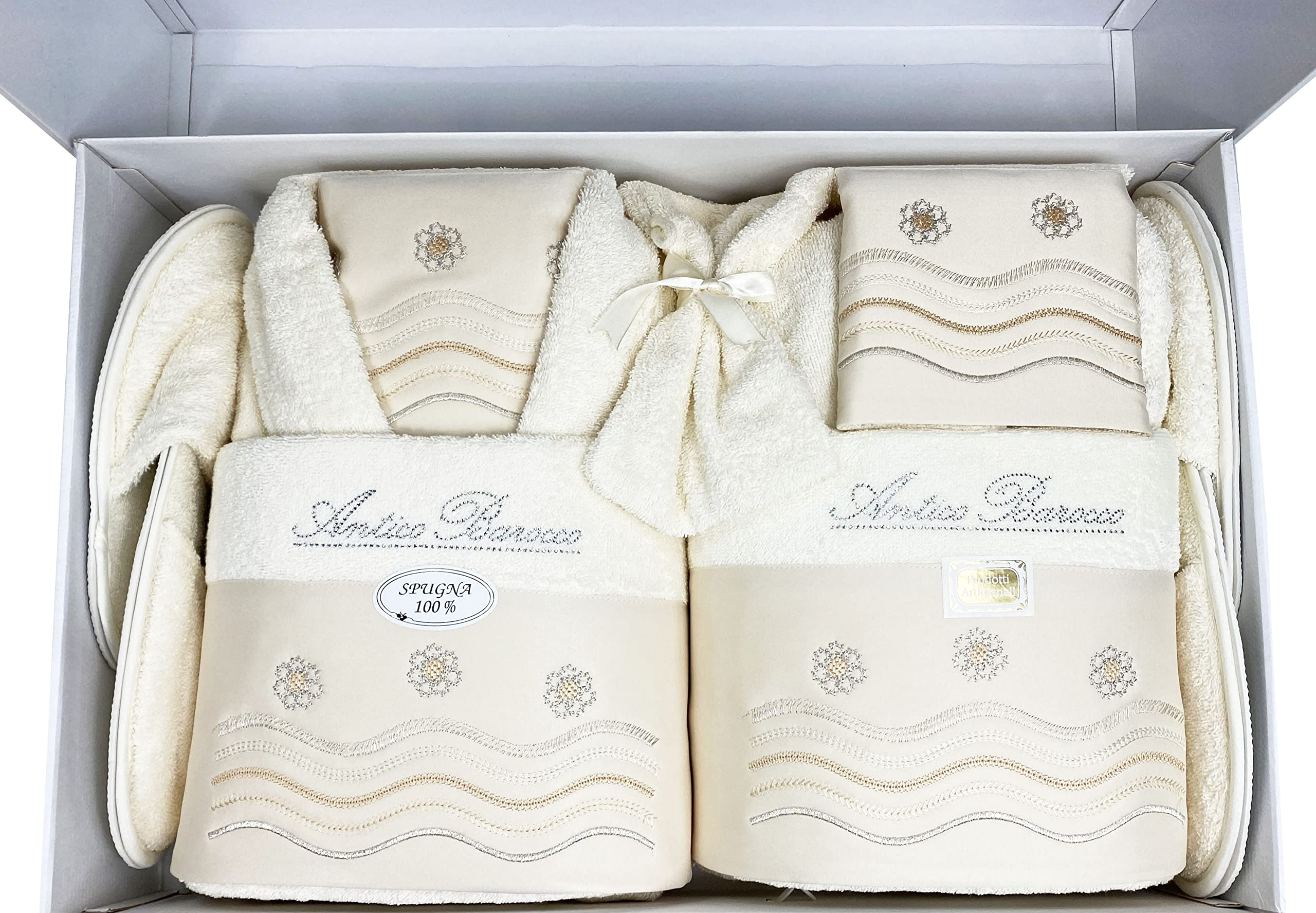 Tex family Completo Bagno in Spugna Ricamato Antico Barocco 14 Pezzi Idea Sposa