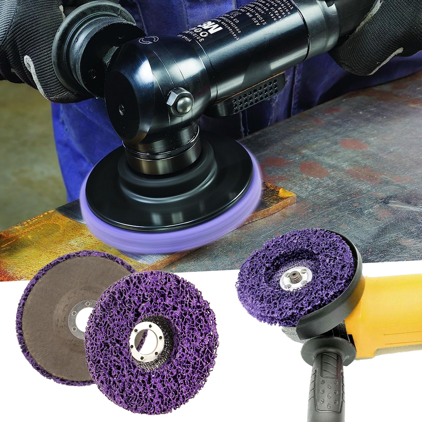 Disco abrasivo CSD da 115 mm, 5 dischi per la pulizia grossolana, disco per la pulizia grossolana, disco in tessuto di nylon, rimozione della vernice, ruggine per smerigliatrice angolare (viola)