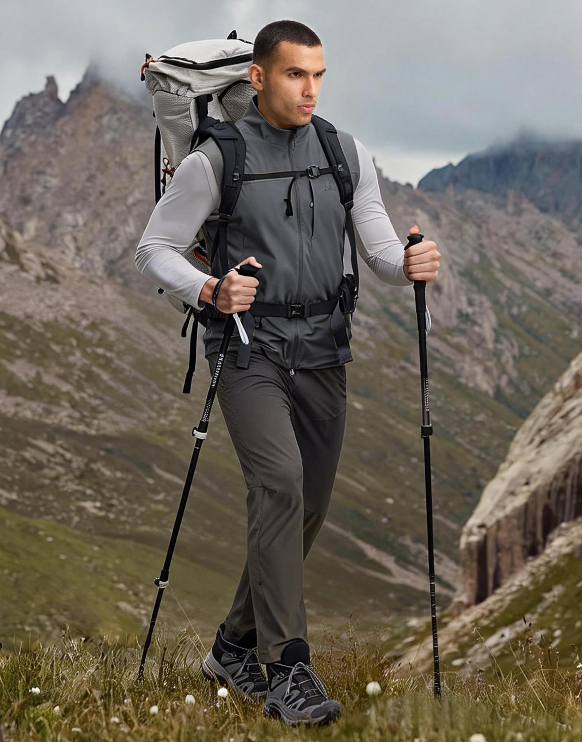 Pioneer Camp Gilet d'extérieur pour homme - Gilet fonctionnel respirant et coupe-vent avec inserts en maille, séchage rapide, extensible dans les 4 directions, fermeture éclair et poches multiples