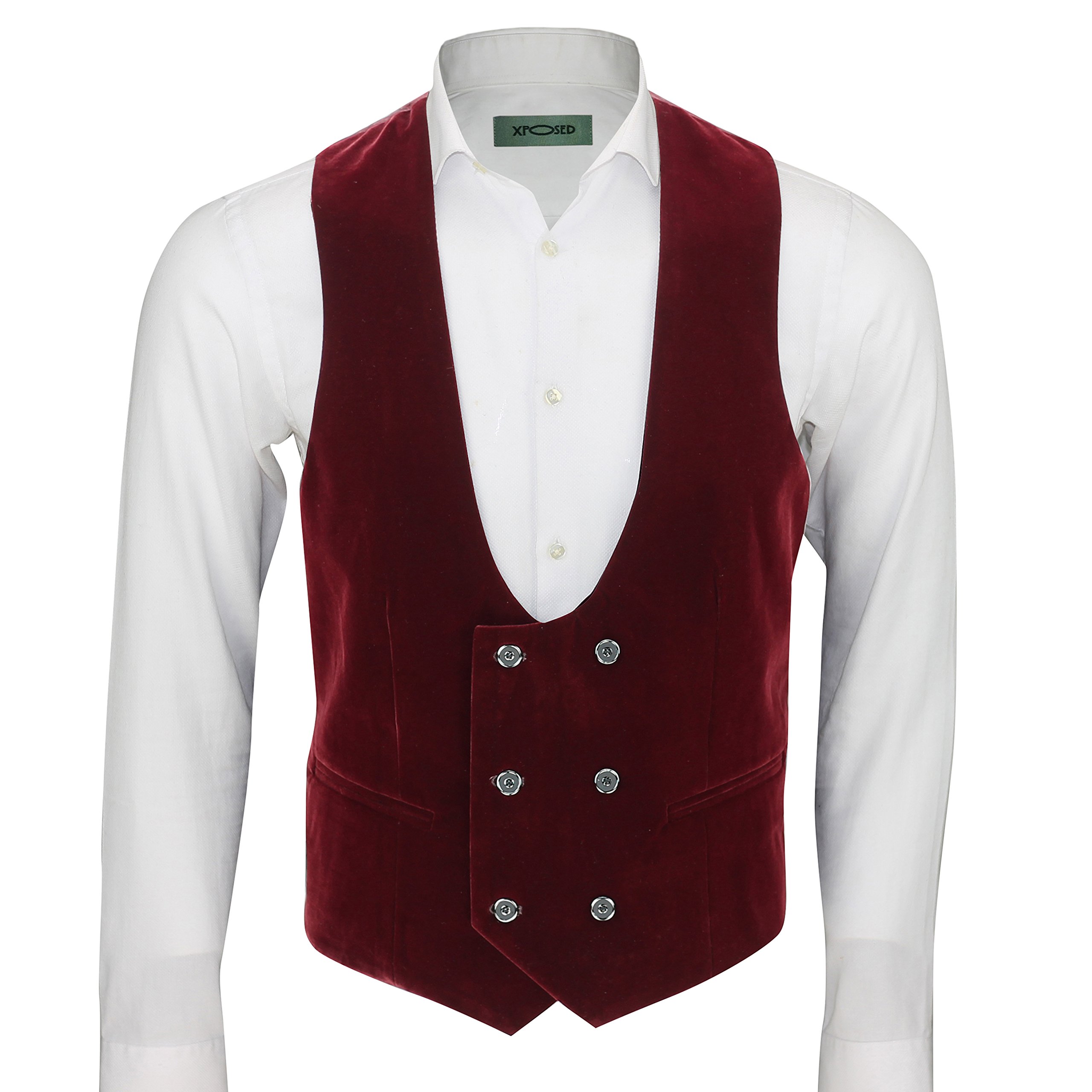 Vintage Soft Velvet Mens Double Breasted Waistcoat Low U Cut