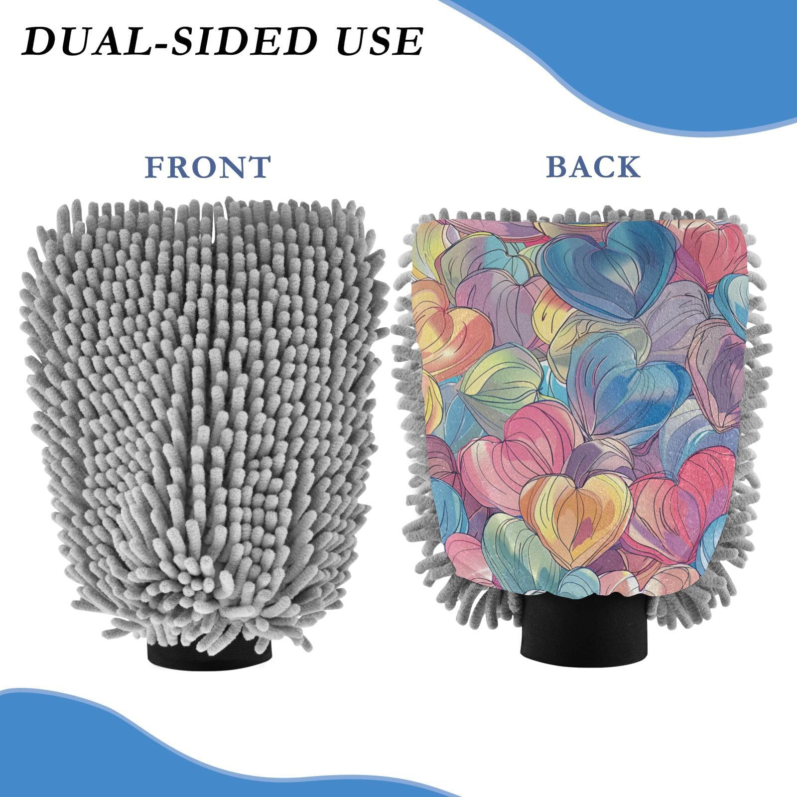 IOACIY Absorbent Microfiber Car Wash Drying Mitts, 2 Pack, Scratch-Free & Lint-Free, Rich Foam, Highly Absorbent, Double Sided, Wash Mitt Perfect for Car Washing, M, Heart (17)