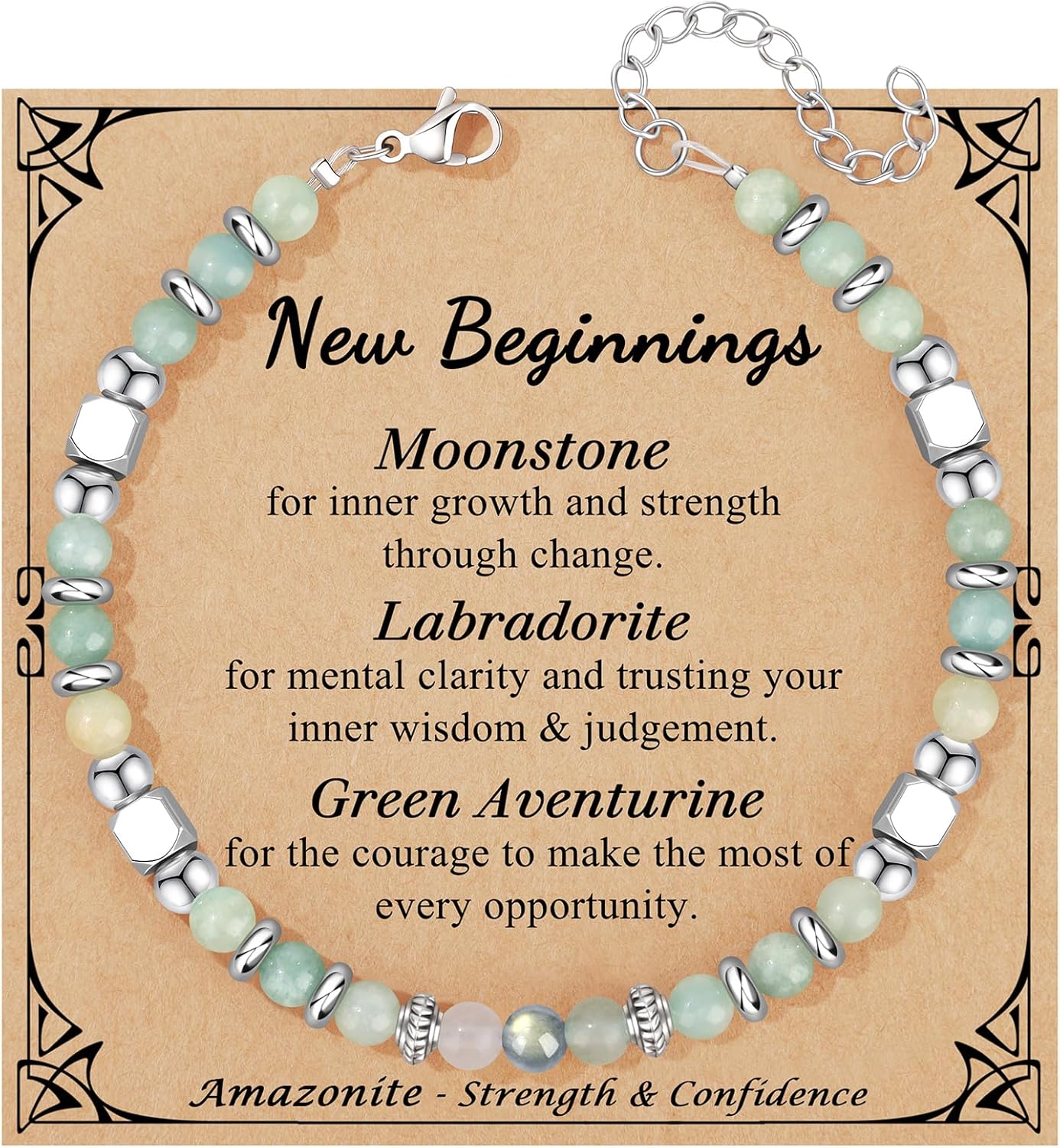 𝗚𝗶𝗳𝘁𝘀 𝗳𝗼𝗿 𝗪𝗼𝗺𝗲𝗻 𝗠𝗼𝗼𝗻𝘀𝘁𝗼𝗻𝗲 𝗔𝗺𝗮𝘇𝗼𝗻𝗶𝘁𝗲 𝗕𝗿𝗮𝗰𝗲𝗹𝗲𝘁𝘀, New Beginnings Retirement Christmas Graduation Birthday Good Luck Gifts for Women Mom Grandma Sister Coworkers Friends New Beginnings-Amazonite - Image 1 of 7