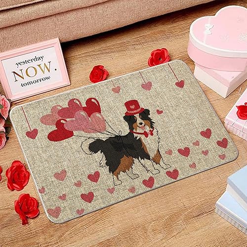 Miniatura 4 de Tapete para puerta del día de San Valentín, perro pastor australiano, tapete de bienvenida con corazones de amor, alfombra de entrada de granja,