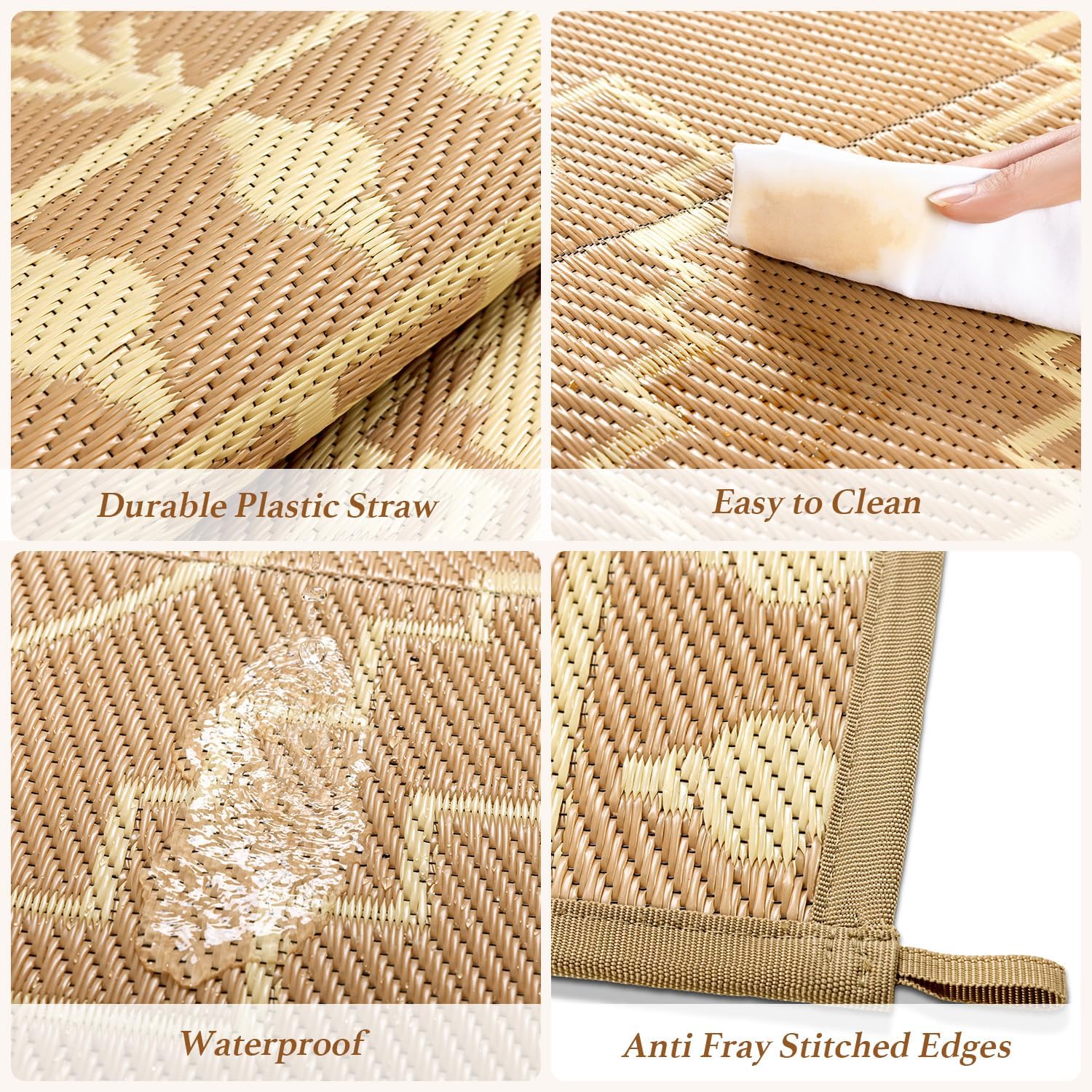 LBRO2M Waterproof Outdoor Rugs 8X10 for Patio Outdoor Plastic Straw Rug Reversible Outdoor Camping Rugs RV Rug for Deck,Backyard (8X10 Brwon Beige)